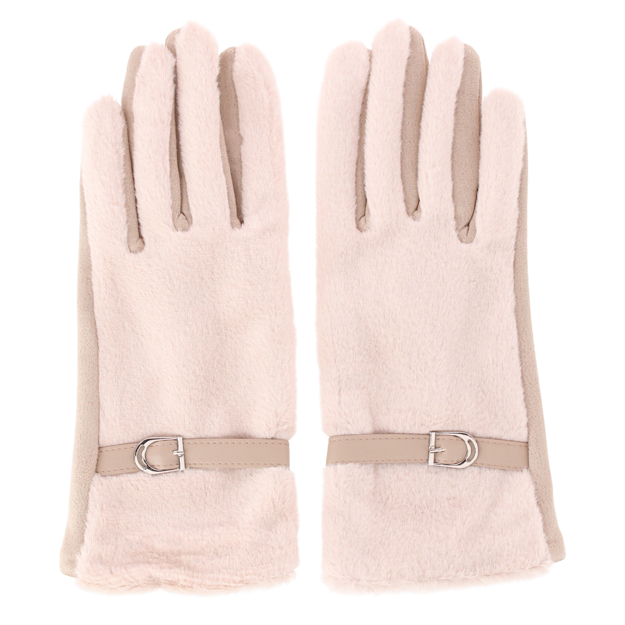 David & Young Women's Tech Touch Suede and Synthetic Fur Gloves with Buckle