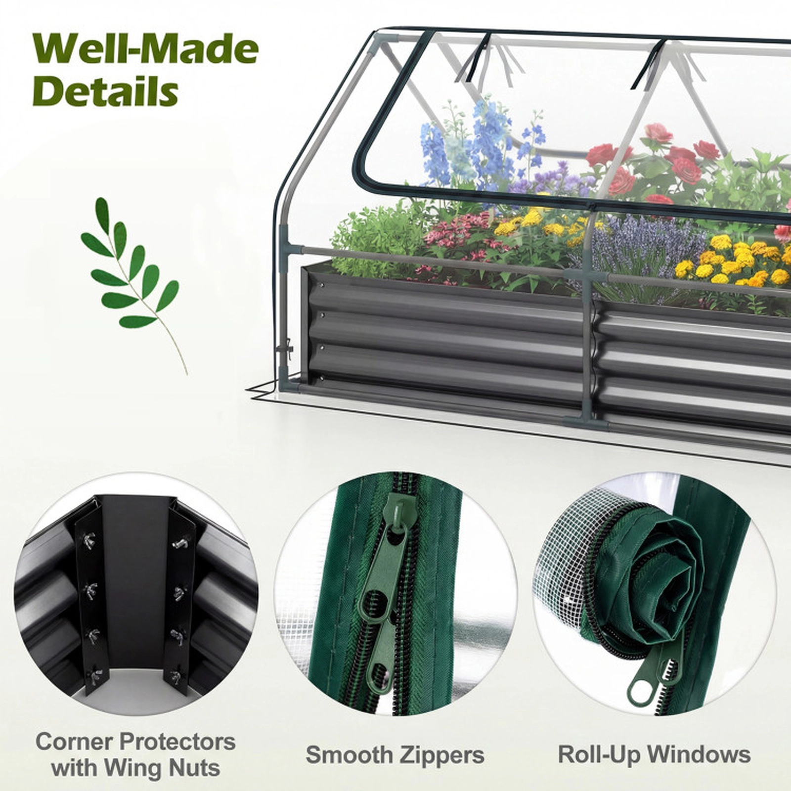 SUGIFT Mini Greenhouse Raised Garden Bed with PVC Cover Black