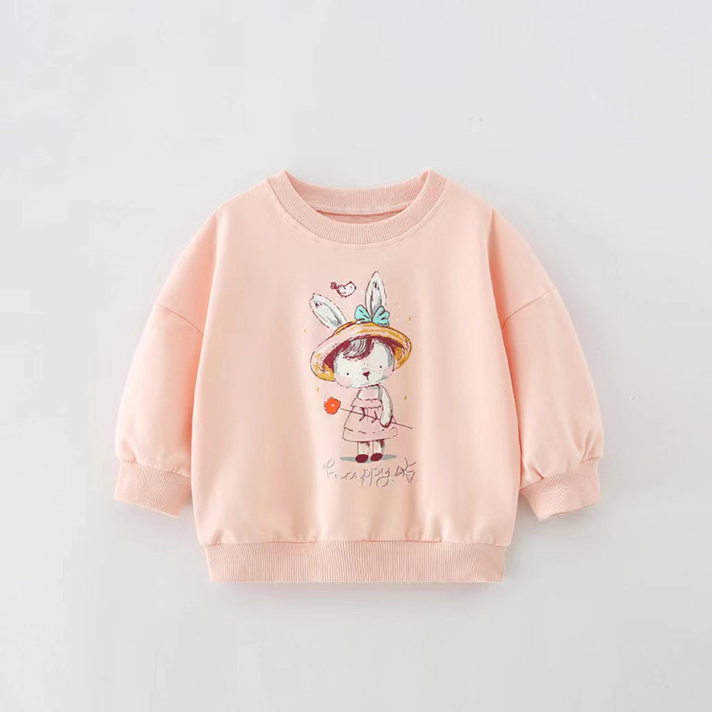 MyKids-USA Baby Girl Cartoon Print Pattern Loose Pullover Round Neck Hoodies