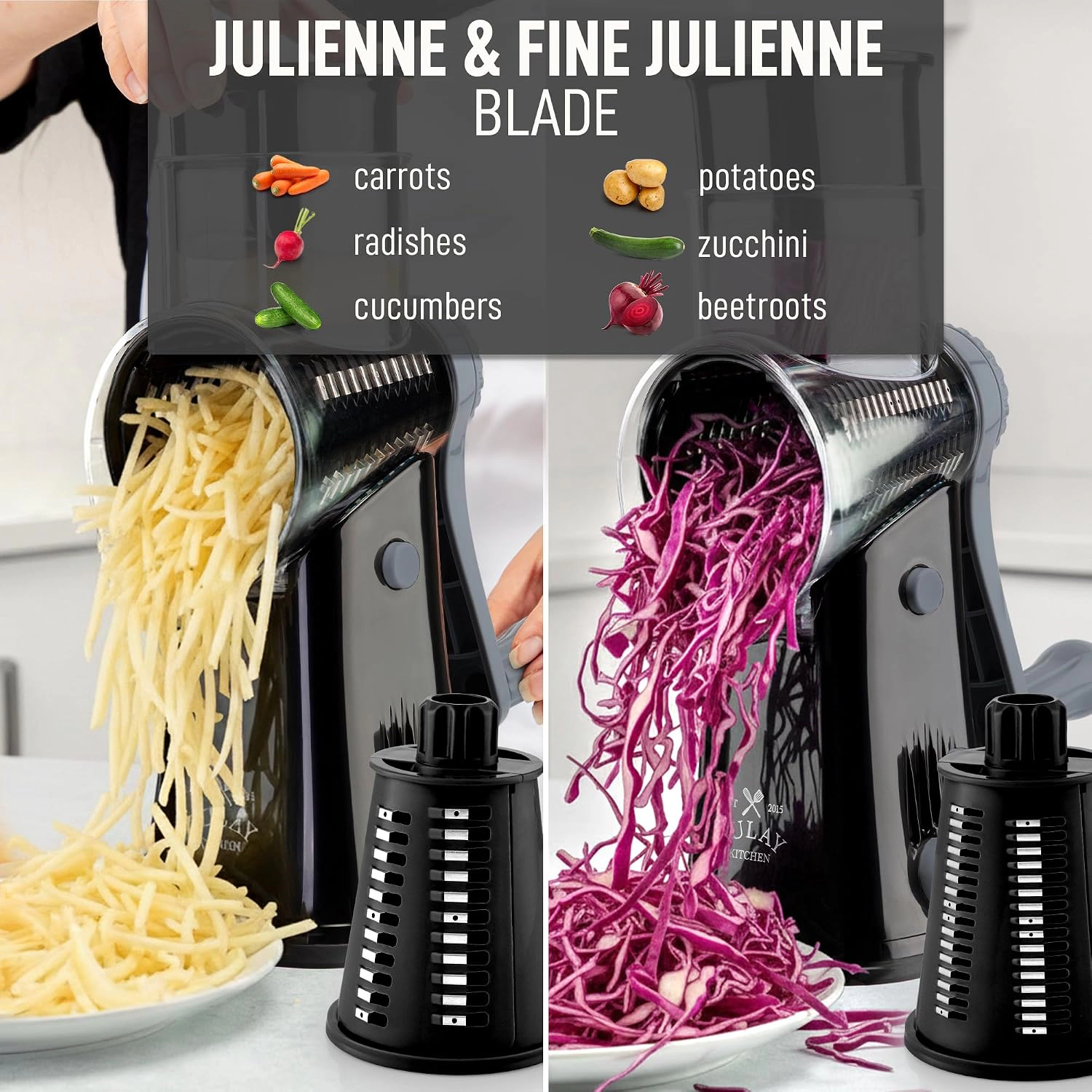 Zulay Kitchen Rotary Cheese Grater 5 Blade Cheese Shredder - Manual Hand Crank Cheese Grater With Reinforced Suction
