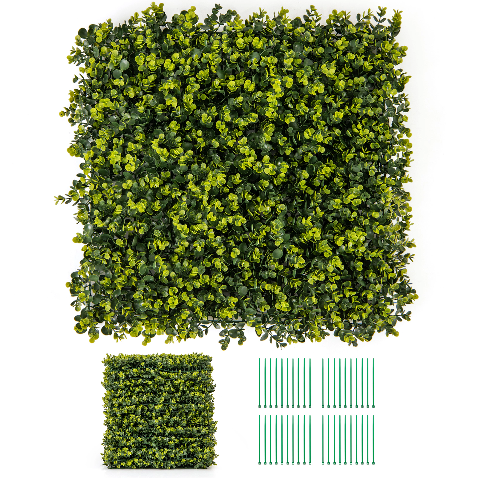 SUGIFT 12-Piece 20-in Green Artificial Eucalyptus Hedge Panels with 3-in Thickness and 32-sq ft Coverage