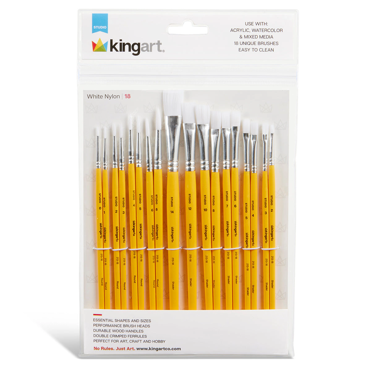 KINGART Studio Mixed Media White Nylon Brush Set - 18 pc