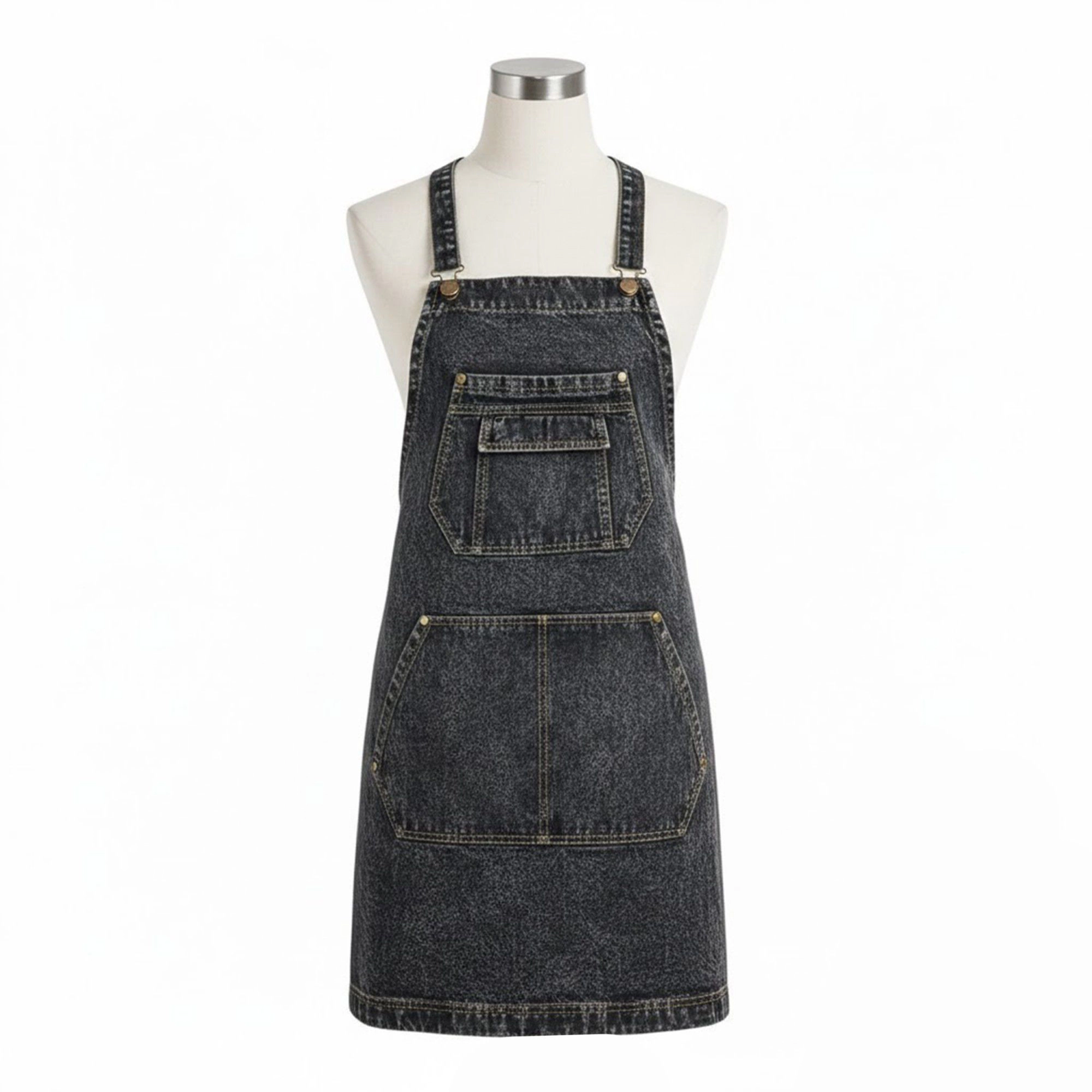 Alilang Unisex Adjustable Cross Back Denim Utility Apron with Multi Pocket Storage and Reinforced Hardware Design