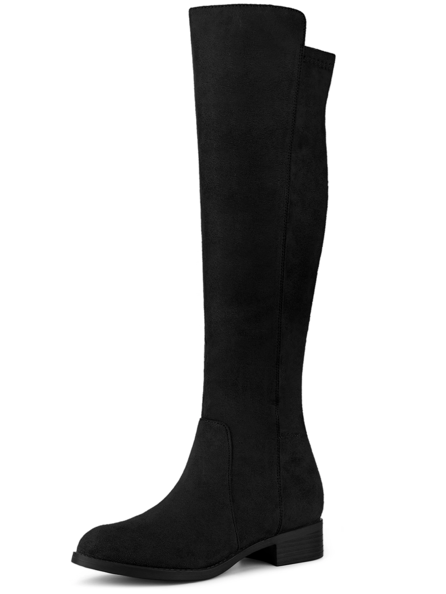 BLISSFUL STEP Women's Side Zipper Chunky Heel Knee High Boots