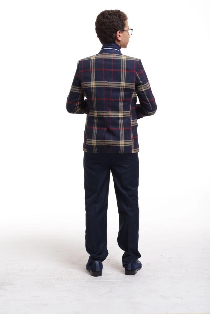 Elie Balleh Boys Slim Fit Classic Plaid Blazer