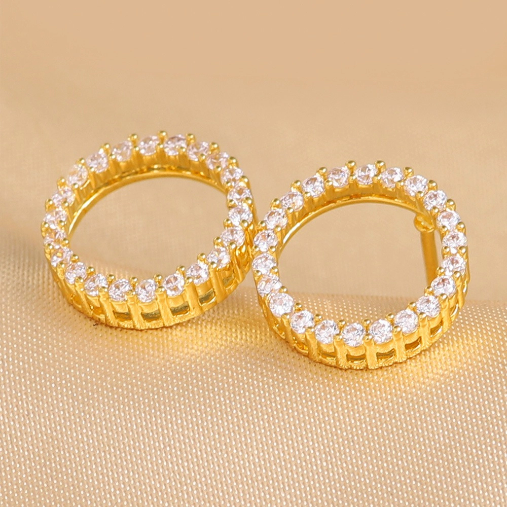 Double Row Cubic Zirconia Hollow Circle Stud Earring