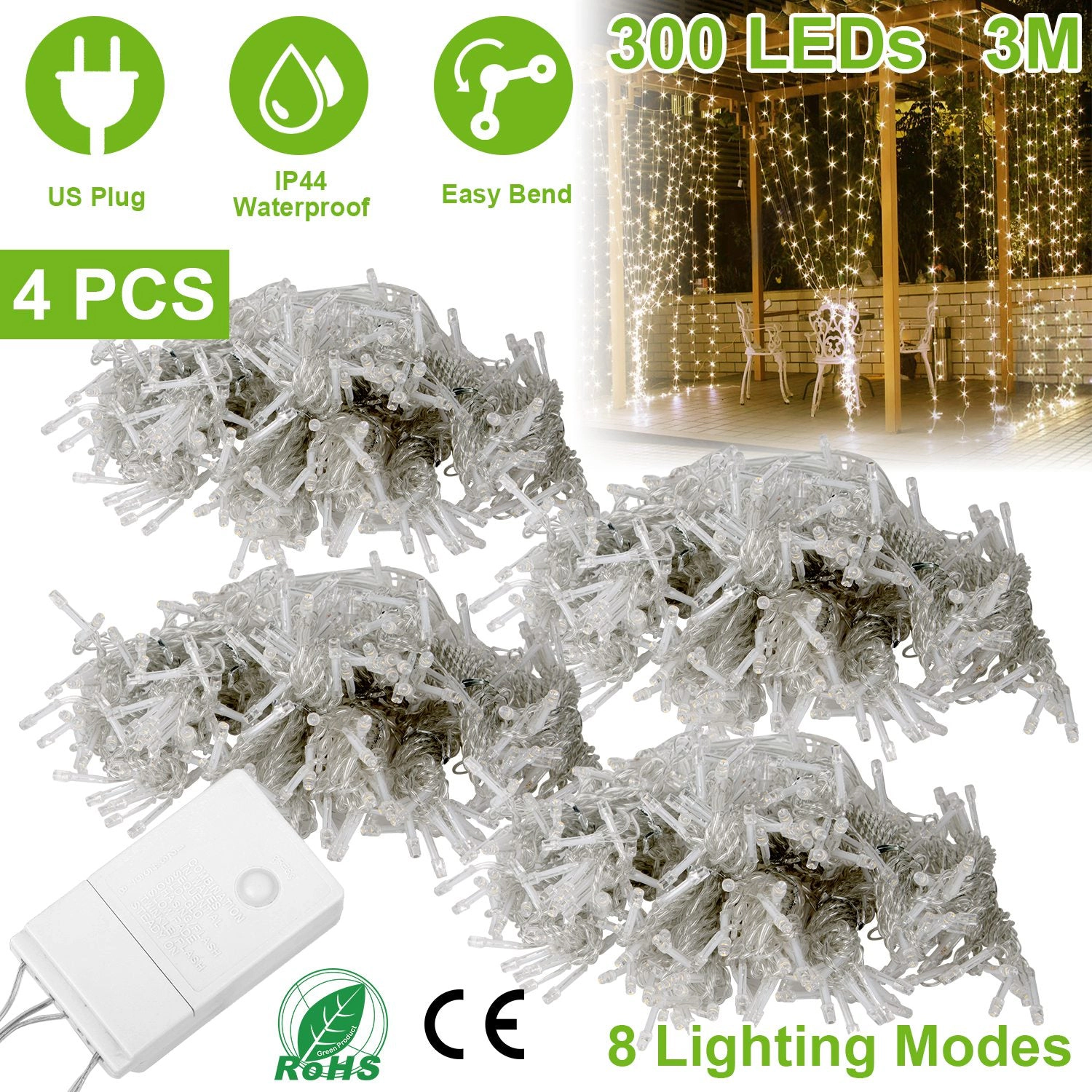 GBruno 300 LED String Curtain Light With Remote