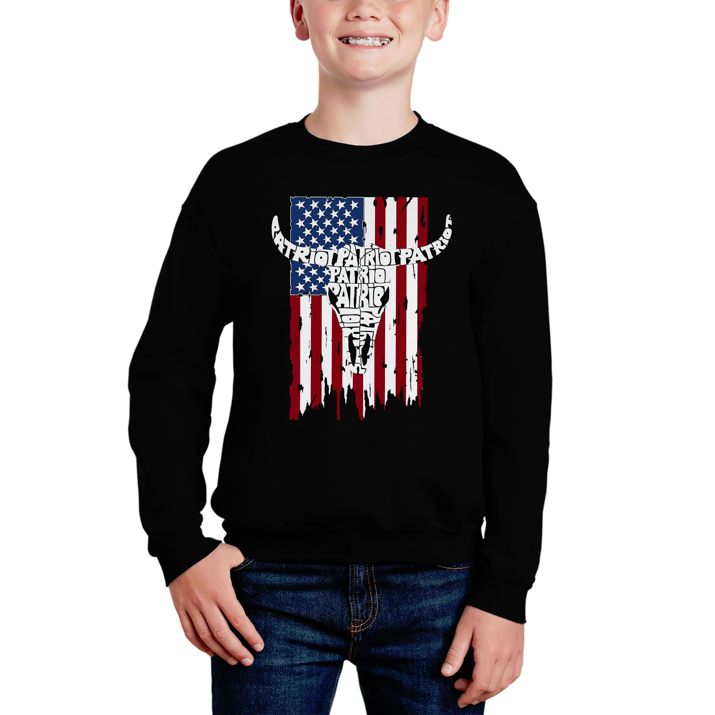 LA Pop Art Boy's Word Sweatshirt - Patriot Flag
