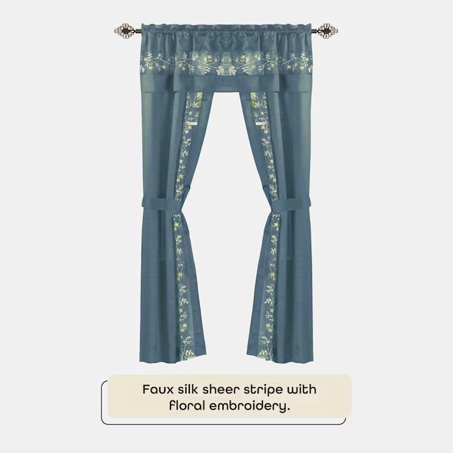 Kate Aurora Complete 5 Pc Window a Bag Embroidered Floral Country Flax Sheer Curtain & Valance Set