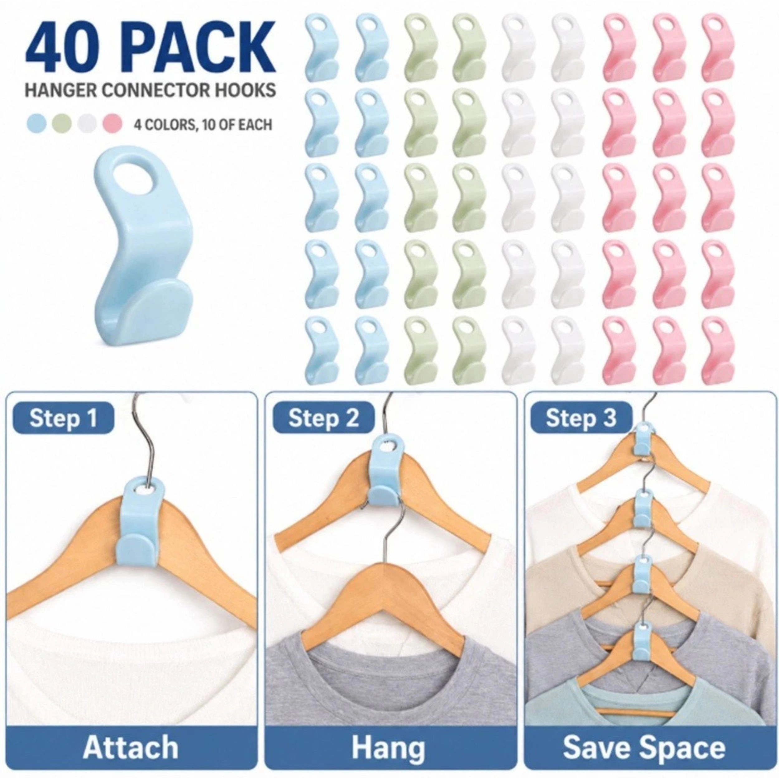 Home Collection Pack  of 40 Hanger Connector Hooks Space Saving Closet Organizer Clips