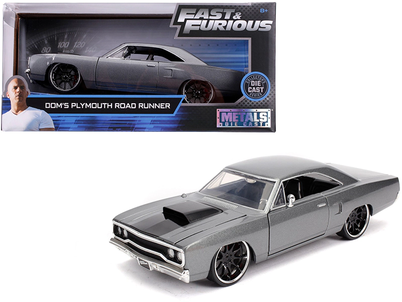 Jada Dom'S Plymouth Road Runner Gray Metallic With Black Hood Stripe "Fast & Furious" Movie 1/24 Diecast Model