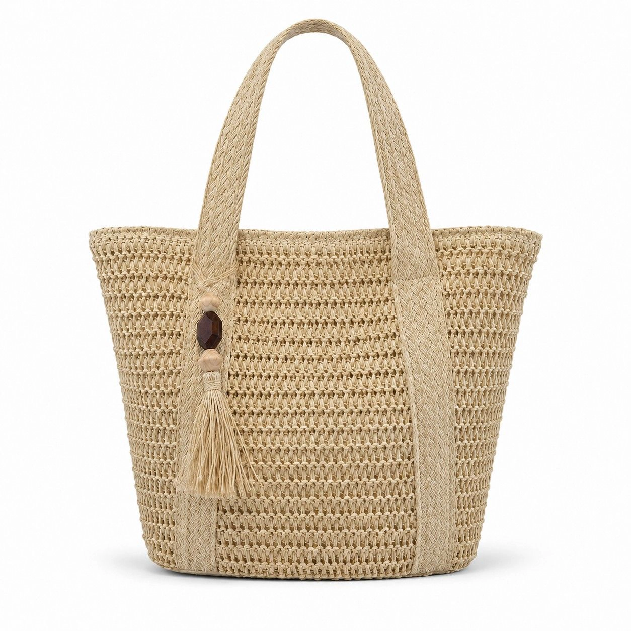 Alilang Women's Woven Straw Tote Bag Large Capacity Zip Top Shoulder Carryall with Tassel Accent, Khaki