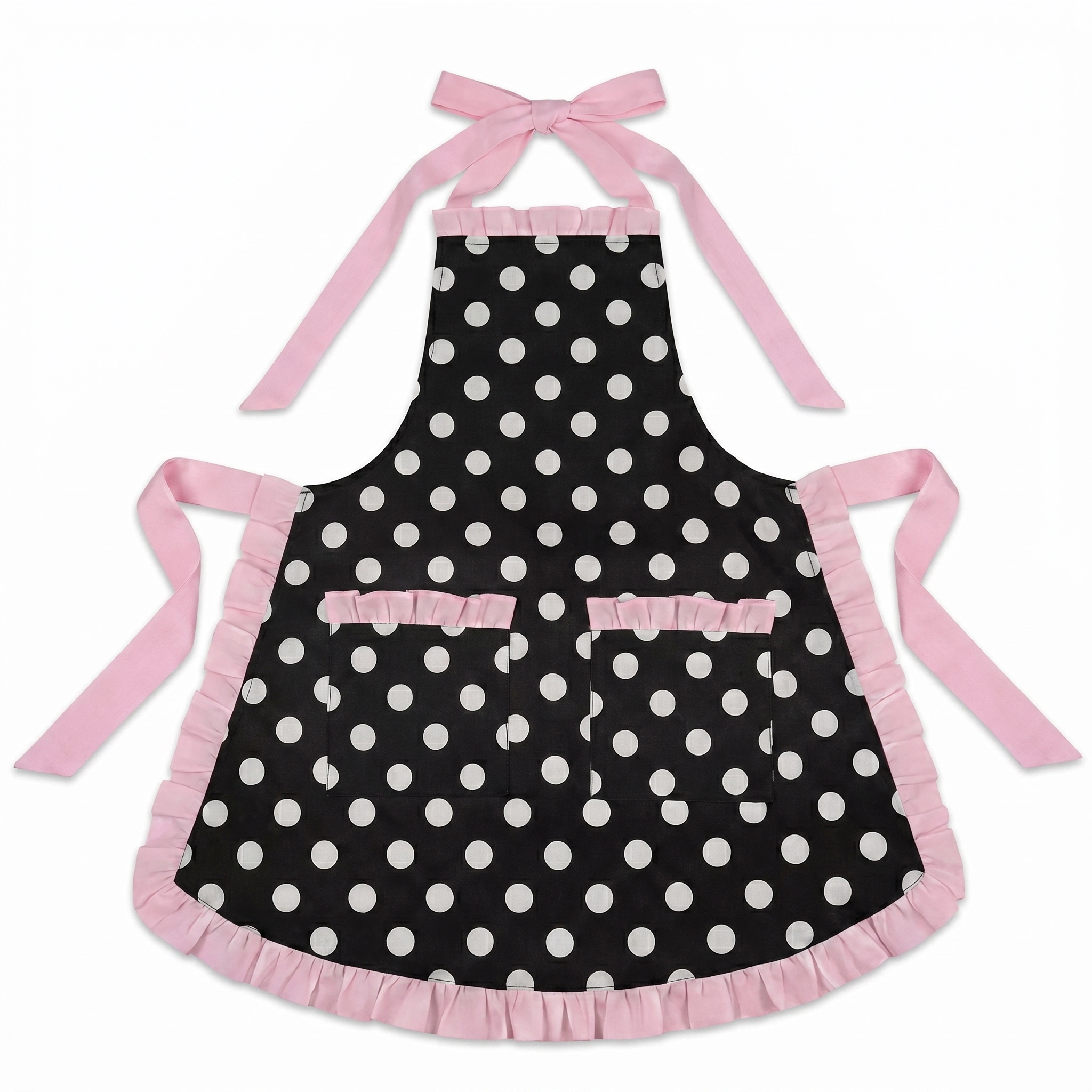 Alilang Unisex Polka Dot Kitchen Apron with Ruffle Trim Adjustable Ties and Front Pockets