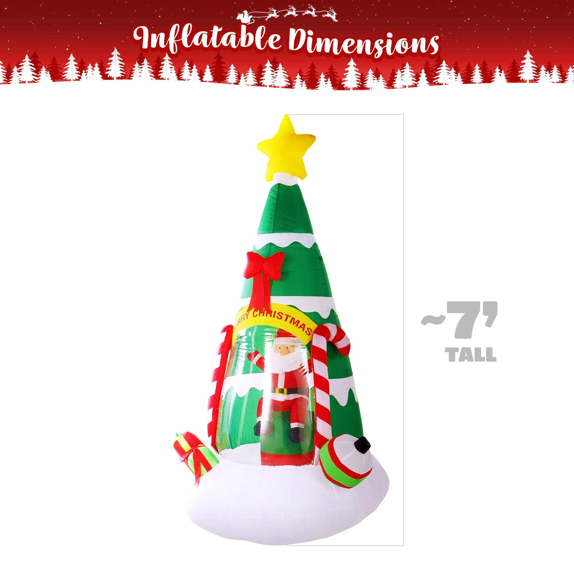G128 7 ft Inflatable Christmas Tree with Waving Santa, Candy Canes & Multicolor LED Lights