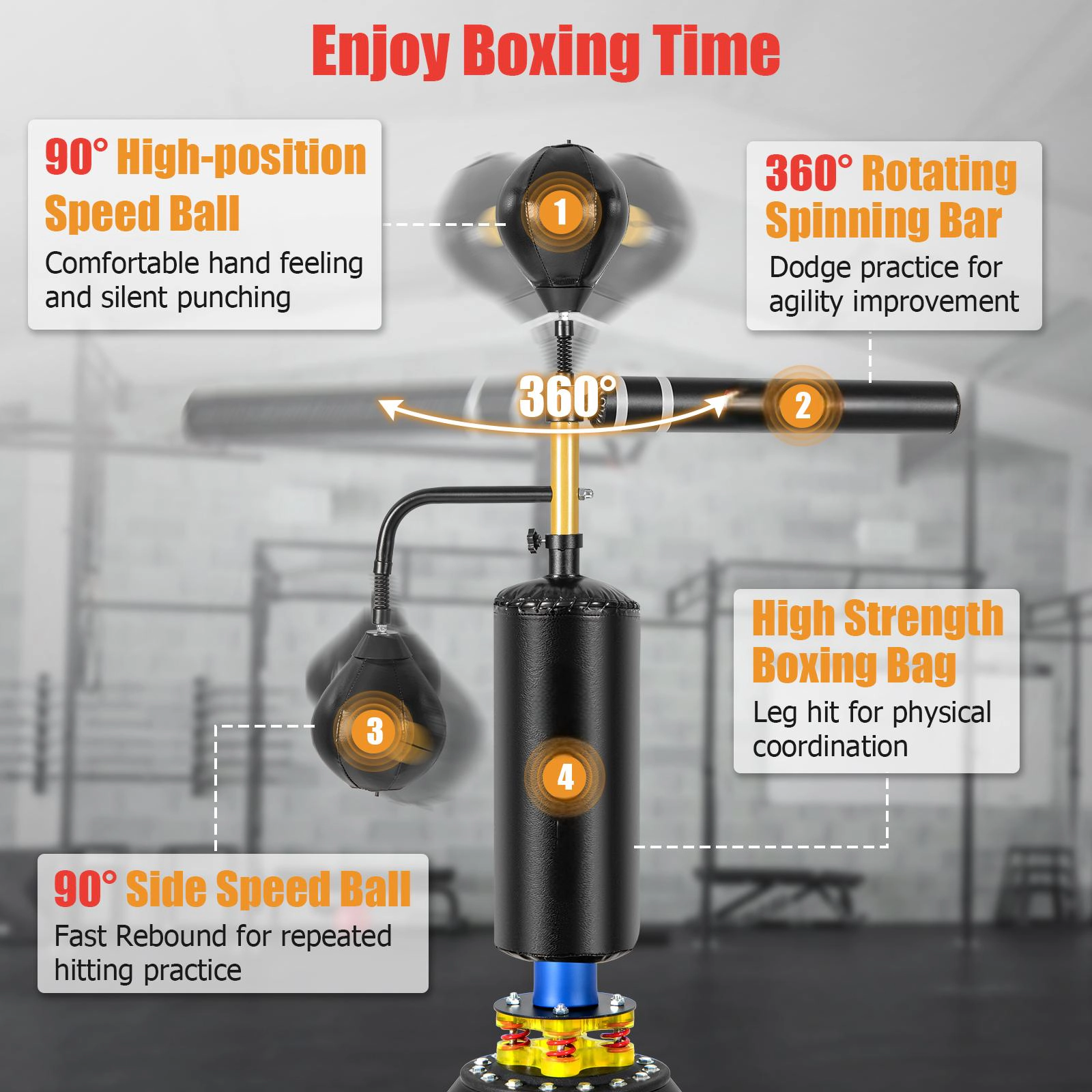 SUGIFT Freestanding Boxing Speed Trainer Punching Bag with 360° Spinning Bar 6-Level Adjustable Height Black