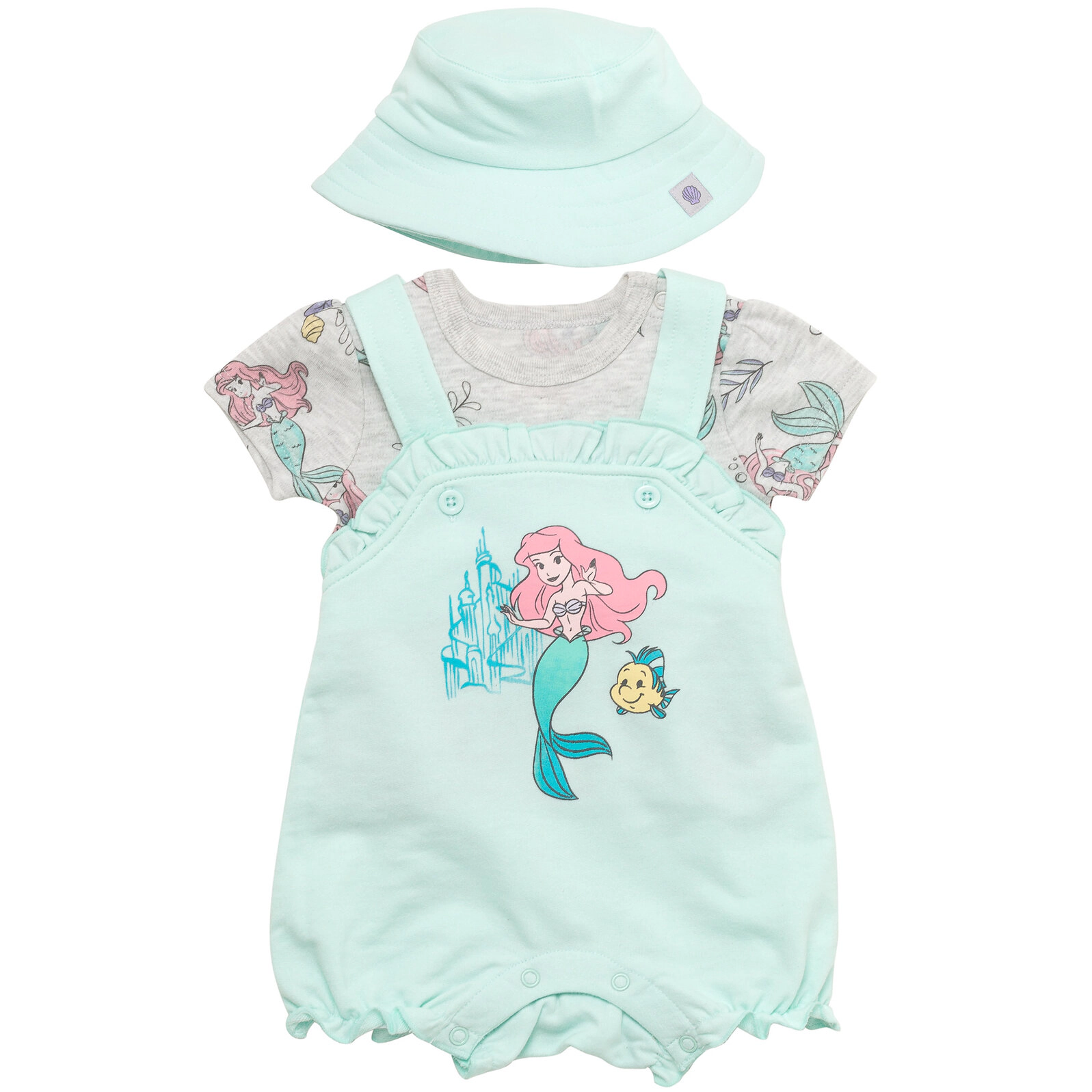 Disney Baby Girls' Bubble Shortall Tee and Hat Set
