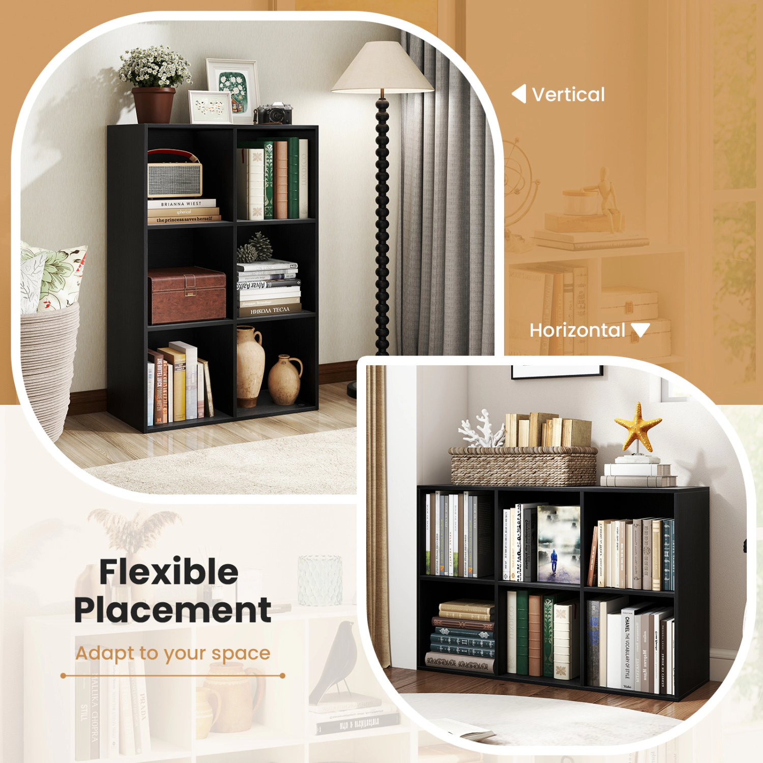 Hivvago Open Cube Bookcase with 6 Storage Compartments and Anti-Tip Support