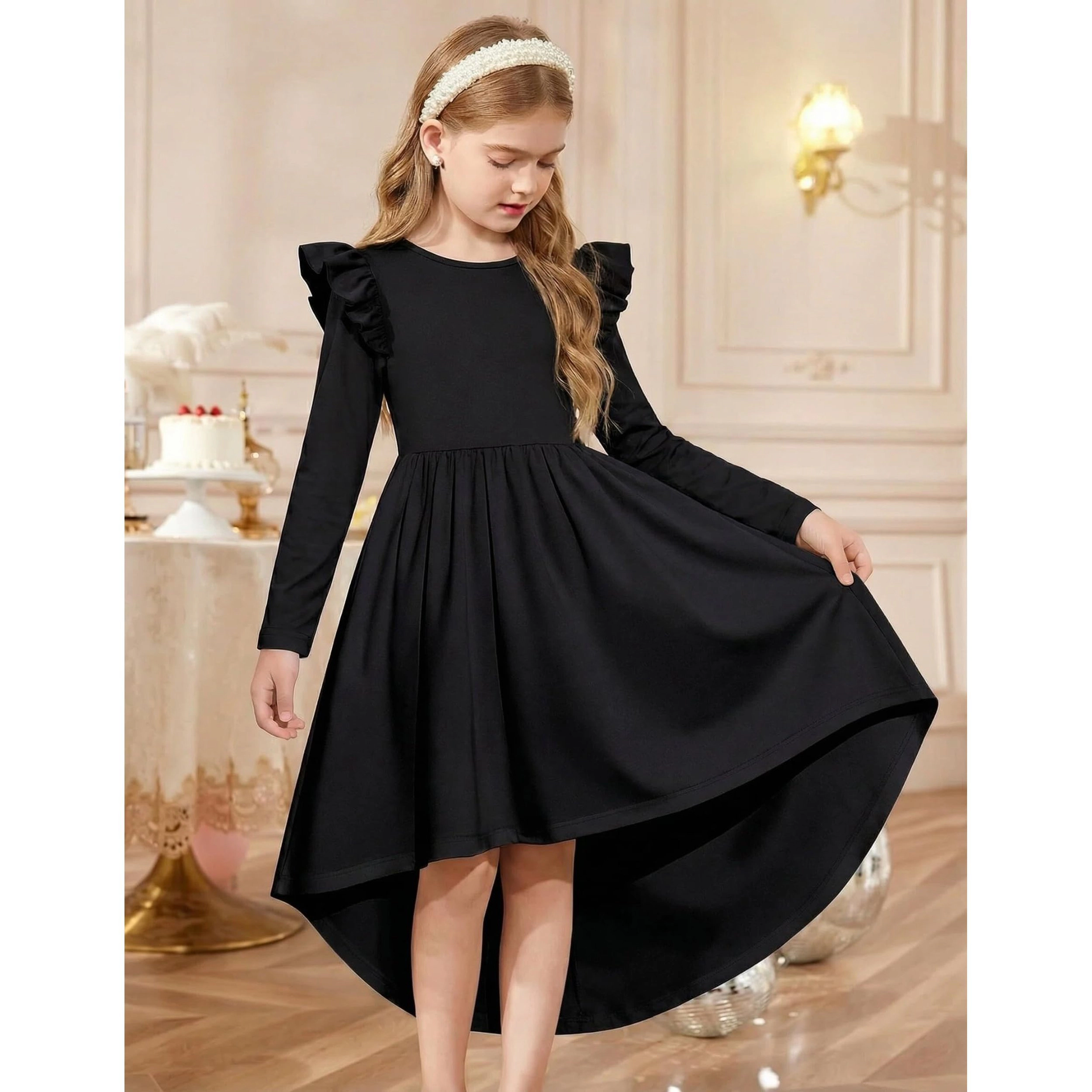 Arshiner Tweens Long Sleeve Dresses Fall High Low Formal Holiday Party Dress For Girls