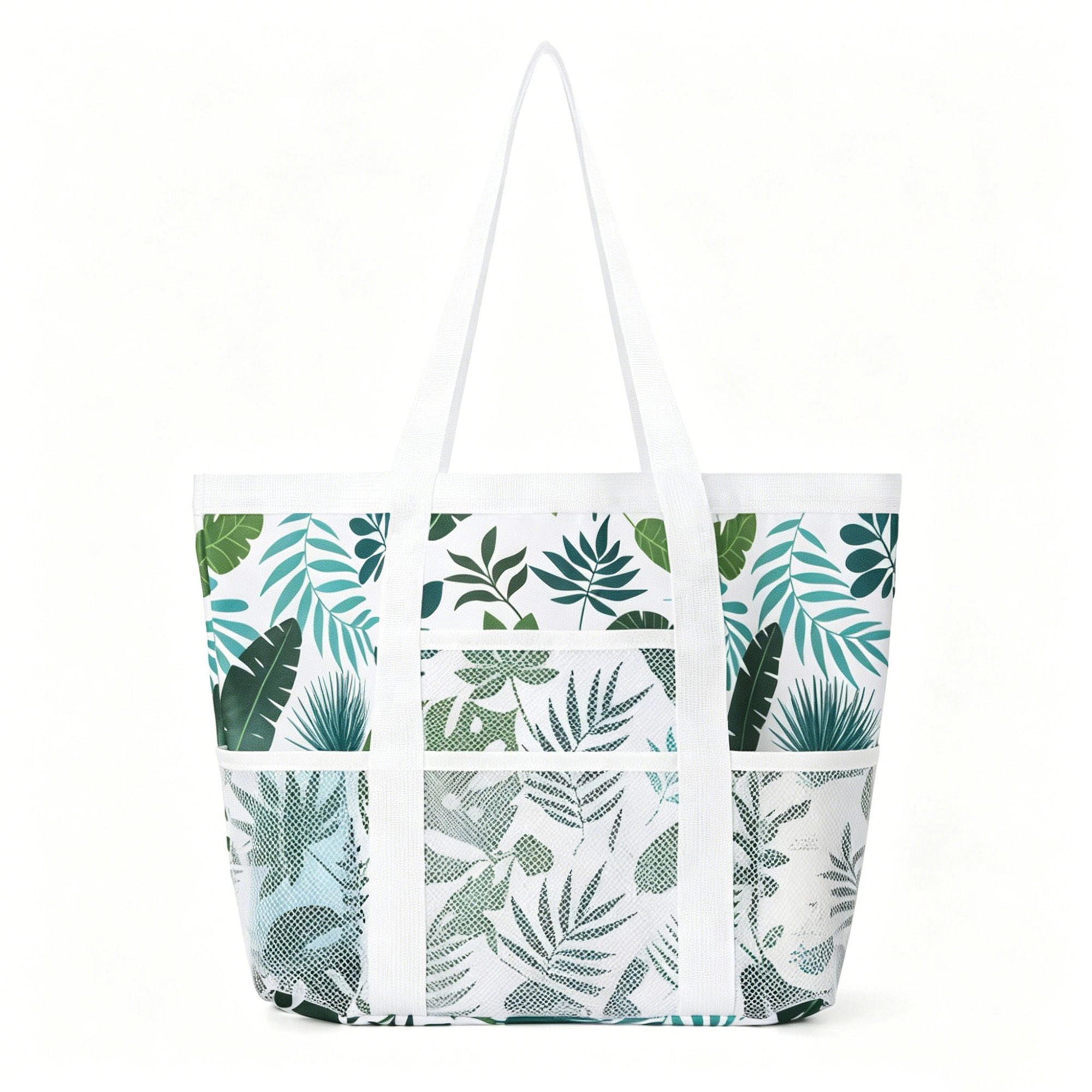 Alilang Women's Printed Beach Tote Bag with Mesh Pockets and Shoulder Handles, Yellow