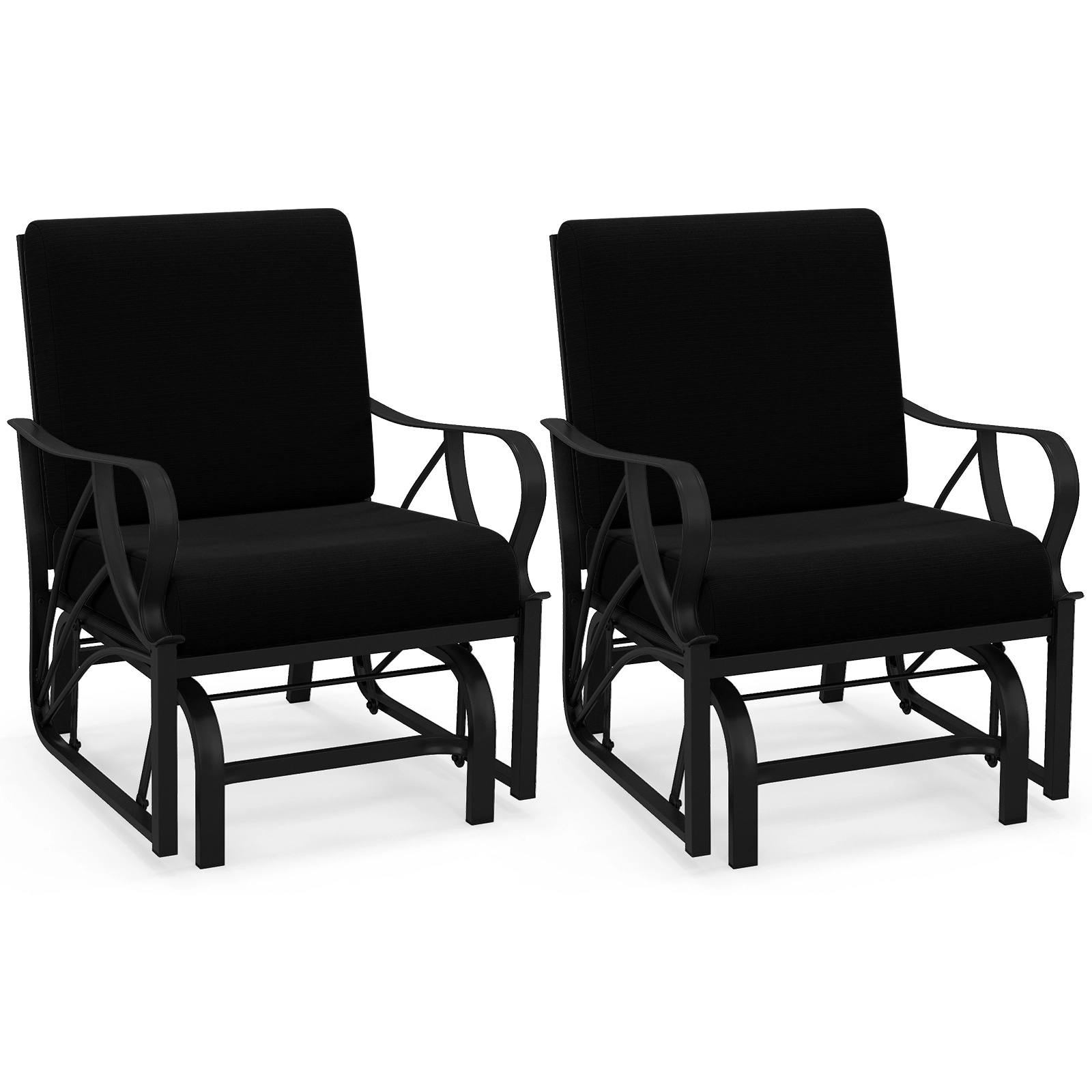 LJG Patio Glider Rocking Chair with Thick Cushion and Curved Armrest