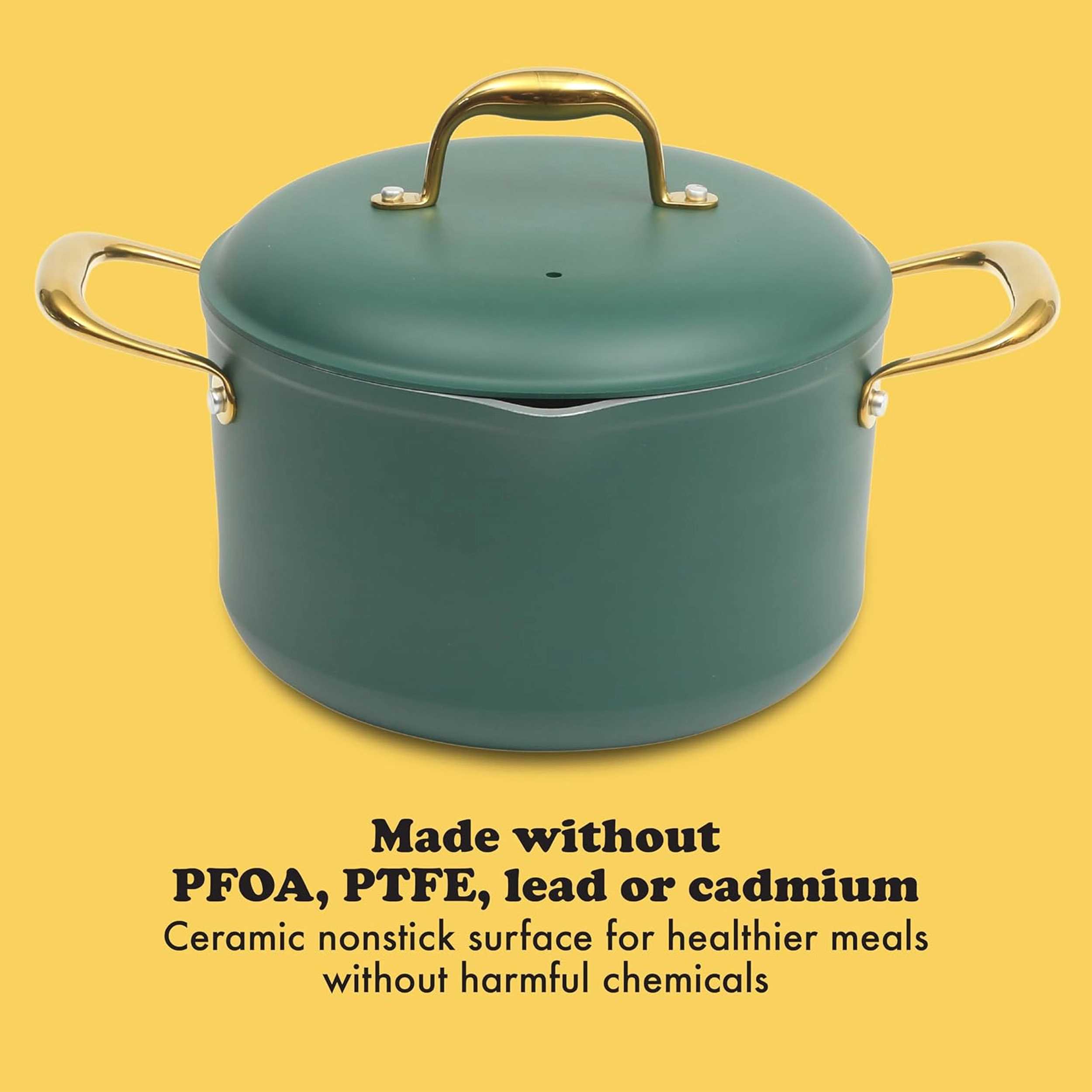Frok 10 Piece Cearmic Nonstick Aluminum Cookware Set in Green with Gold Handles