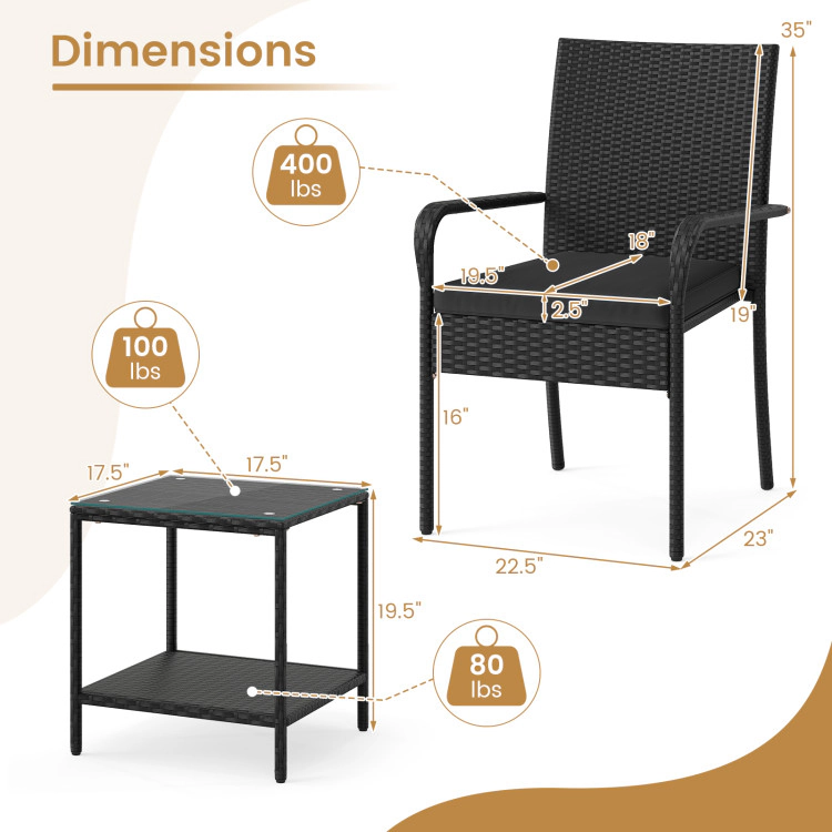 Hivvago 3 Piece Patio Furniture Set With Seat Cushions And Tempered Glass Tabletop