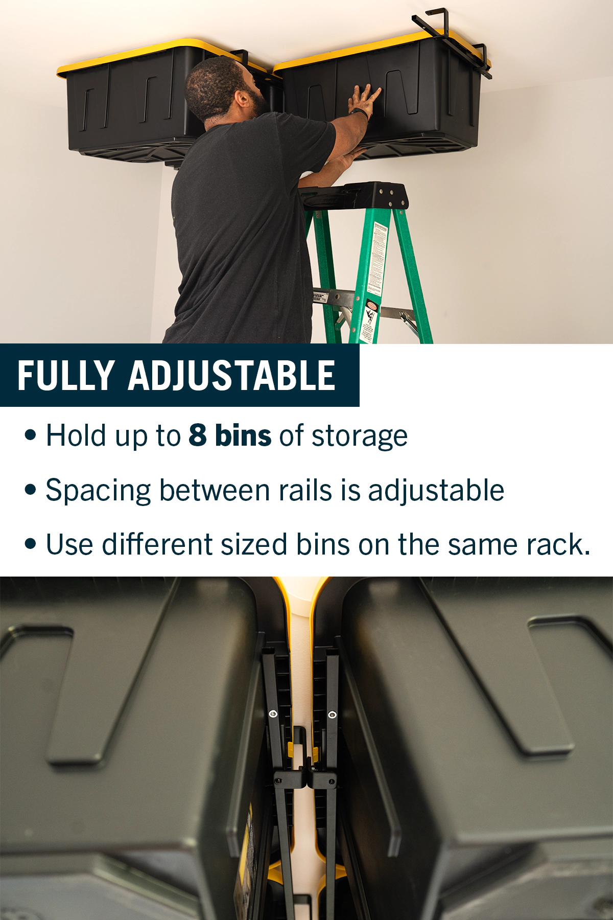 StoreYour ToteLoft Ceiling Tote Storage Rack, Holds 4 Bins, Holds Up To 200 lbs