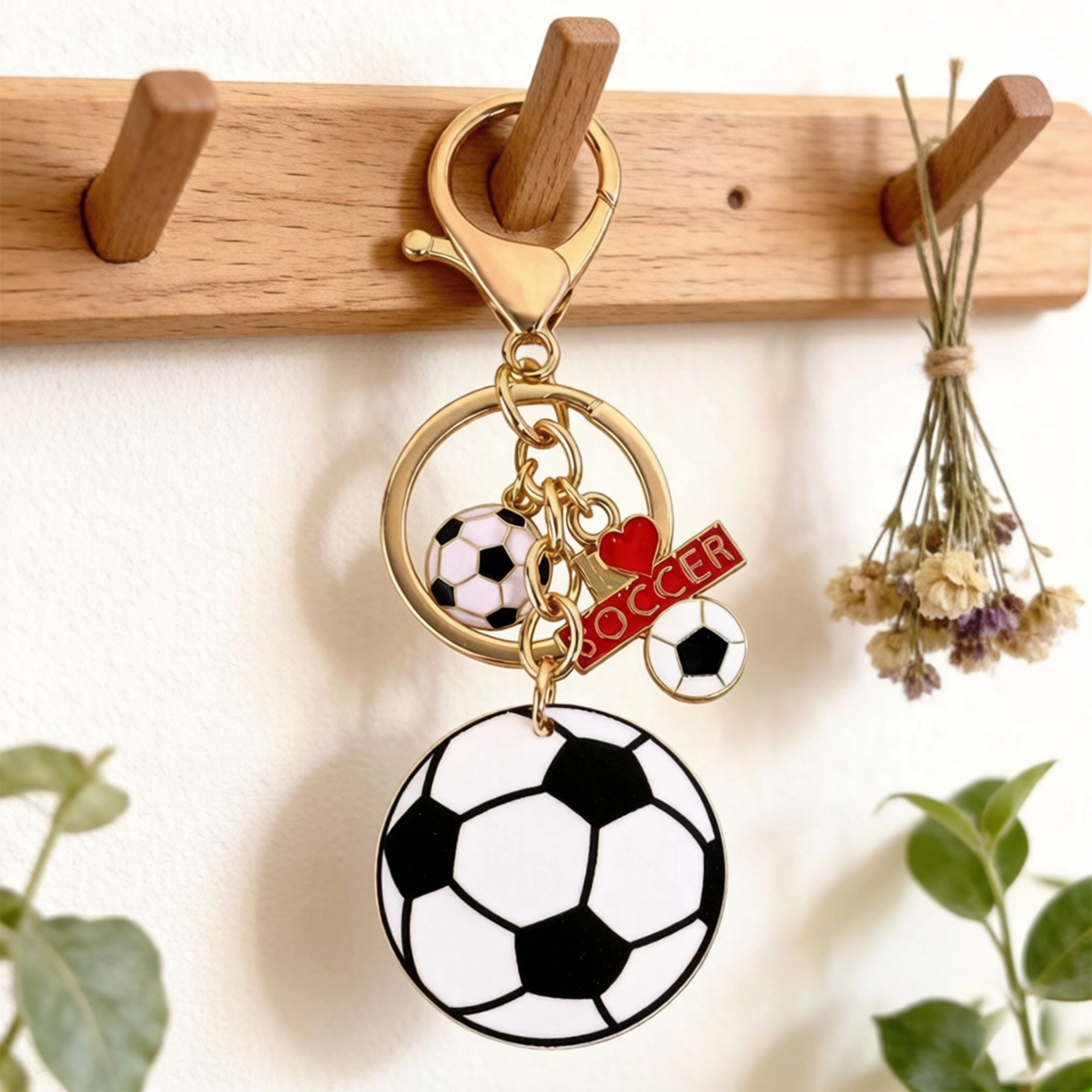 Alilang Women's 2 Pack Sports Ball Keychains with Gold Tone Clip Ring and Charm Accents, Style-C