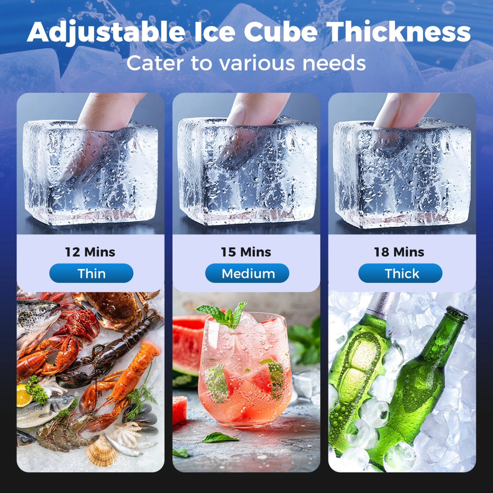 SUGIFT Commercial Undercounter Ice Maker with 110-lb Daily Output 25-lb Storage and Adjustable Thickness