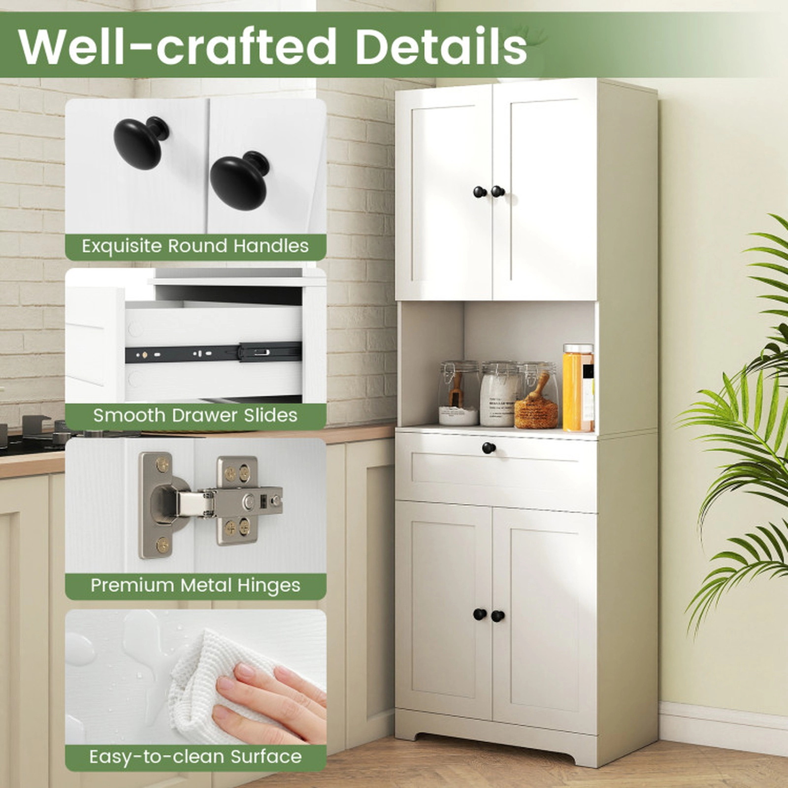 SUGIFT 4 Doors 1 Drawer Adjustable Shelf Freestanding Storage Cabinet 23.5-in x 14-in x 67.5-in 243-lb Capacity White