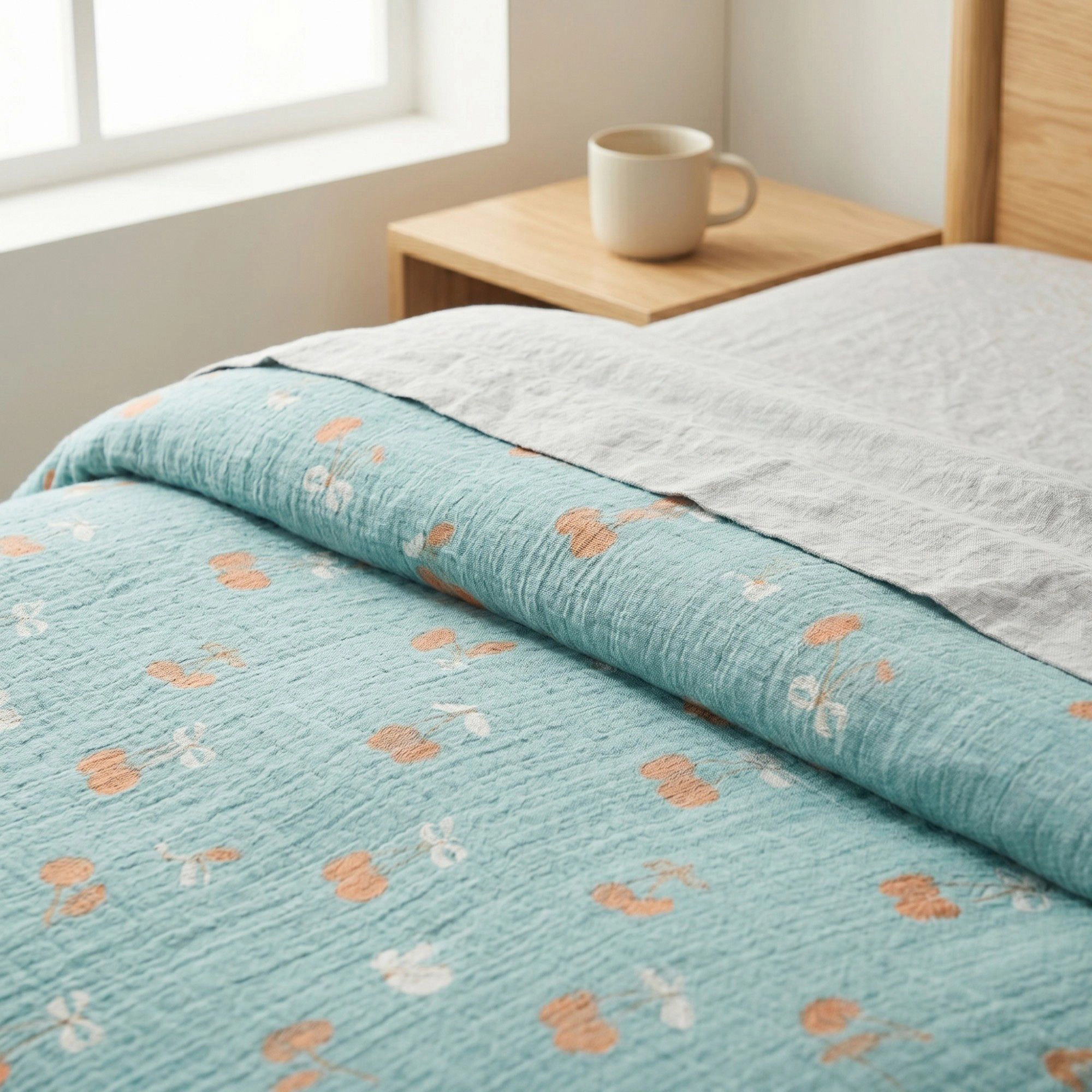 Alilang Unisex 4-Piece Cotton Bedding Set with Cherry Print Duvet Cover and Pillowcases