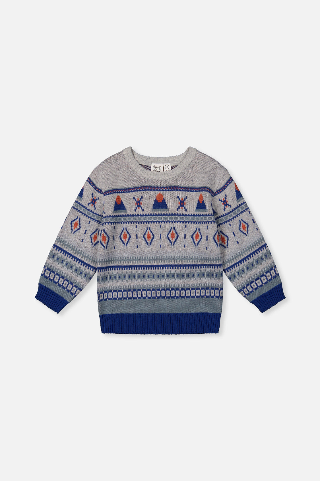 Deux par Deux Boys Fair Isle Jacquard Knit Crewneck Sweater