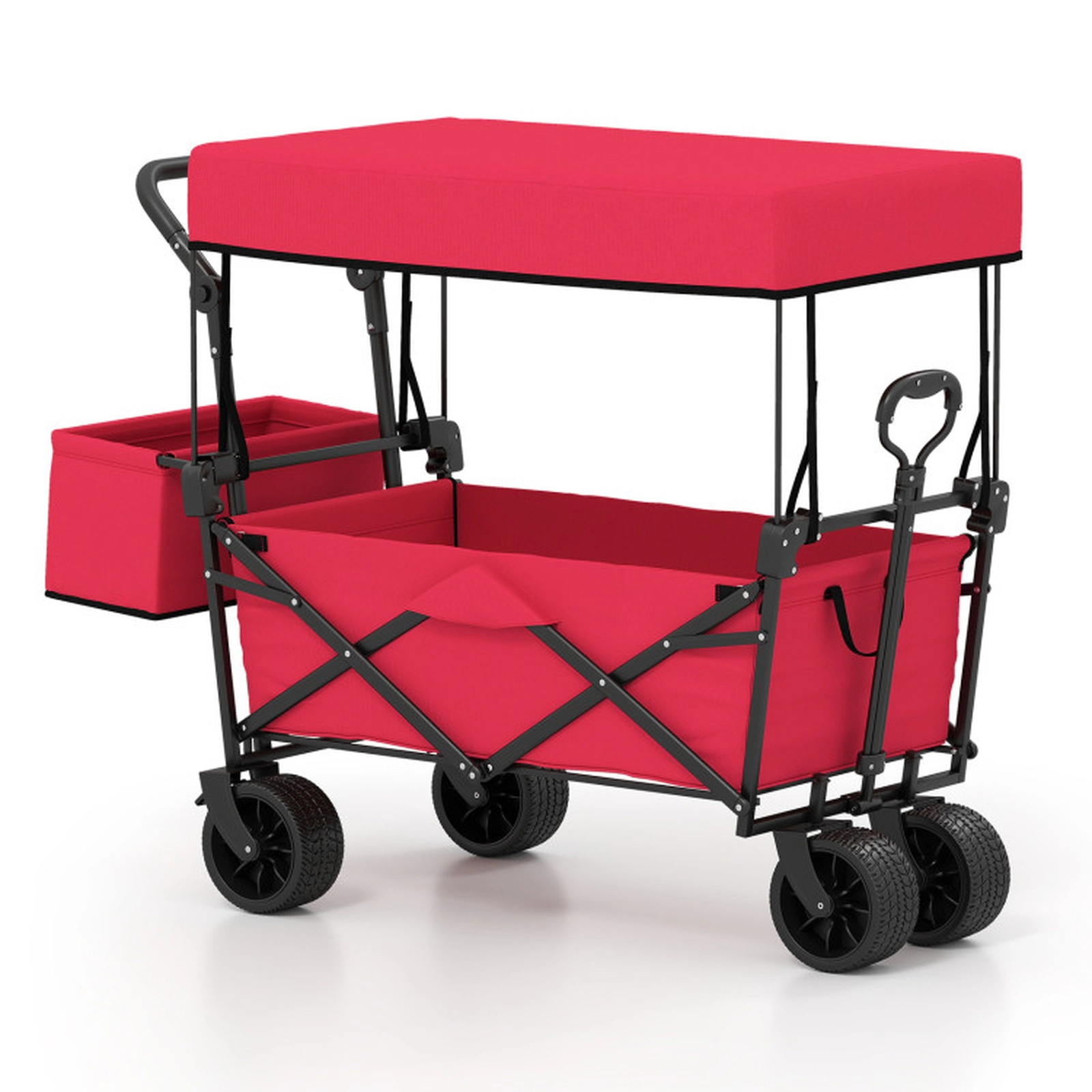 SUGIFT Collapsible Folding Wagon Cart Removable Canopy Storage Bag 150-lb Capacity 80-Liter 46 x 23 x 38-in Red