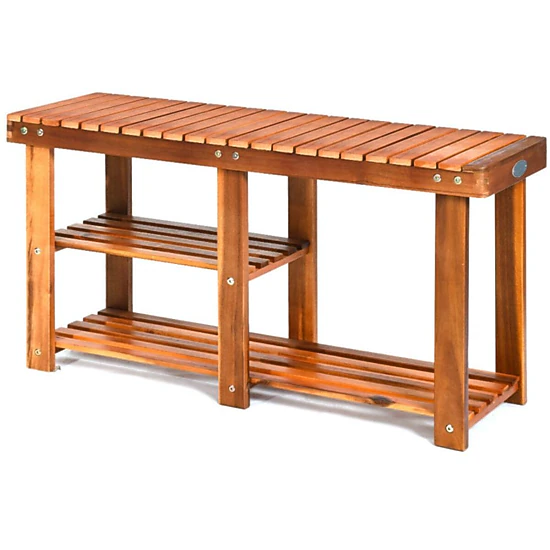 Hivvago 3-Tier Freestanding Wooden Shoe Organizer With Seat