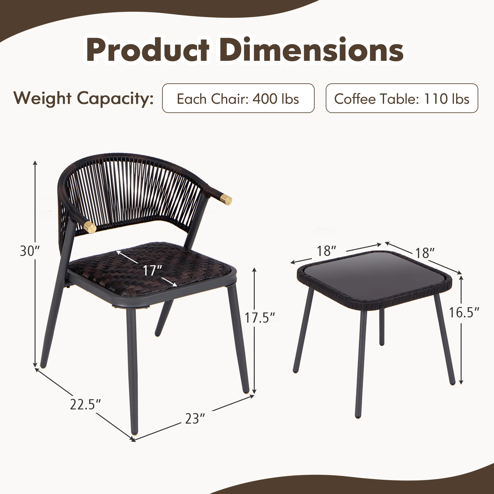 Hivvago 3 Pieces Patio Rattan Furniture Set for Backyard Poolside