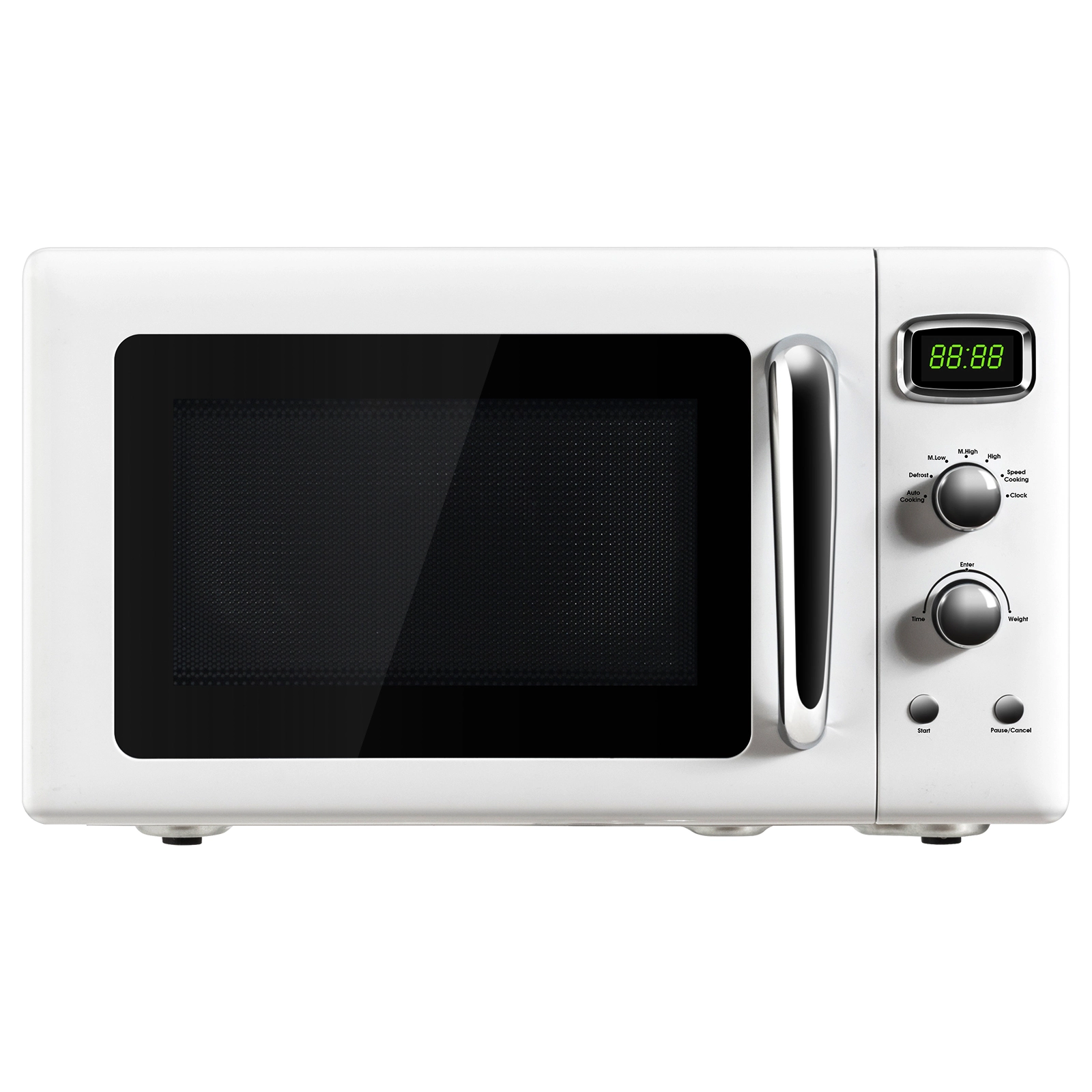 SUGIFT 900W Retro Compact Countertop Microwave Oven 0.9-cu ft Capacity 5 Power Levels 19.5 x 14 x 11-in White