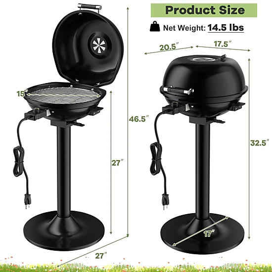 SUGIFT 1350W Red Outdoor Electric Grill with Removable Stand and Grease Bowl 24.8-in W 24.8-in D 35.6-in H