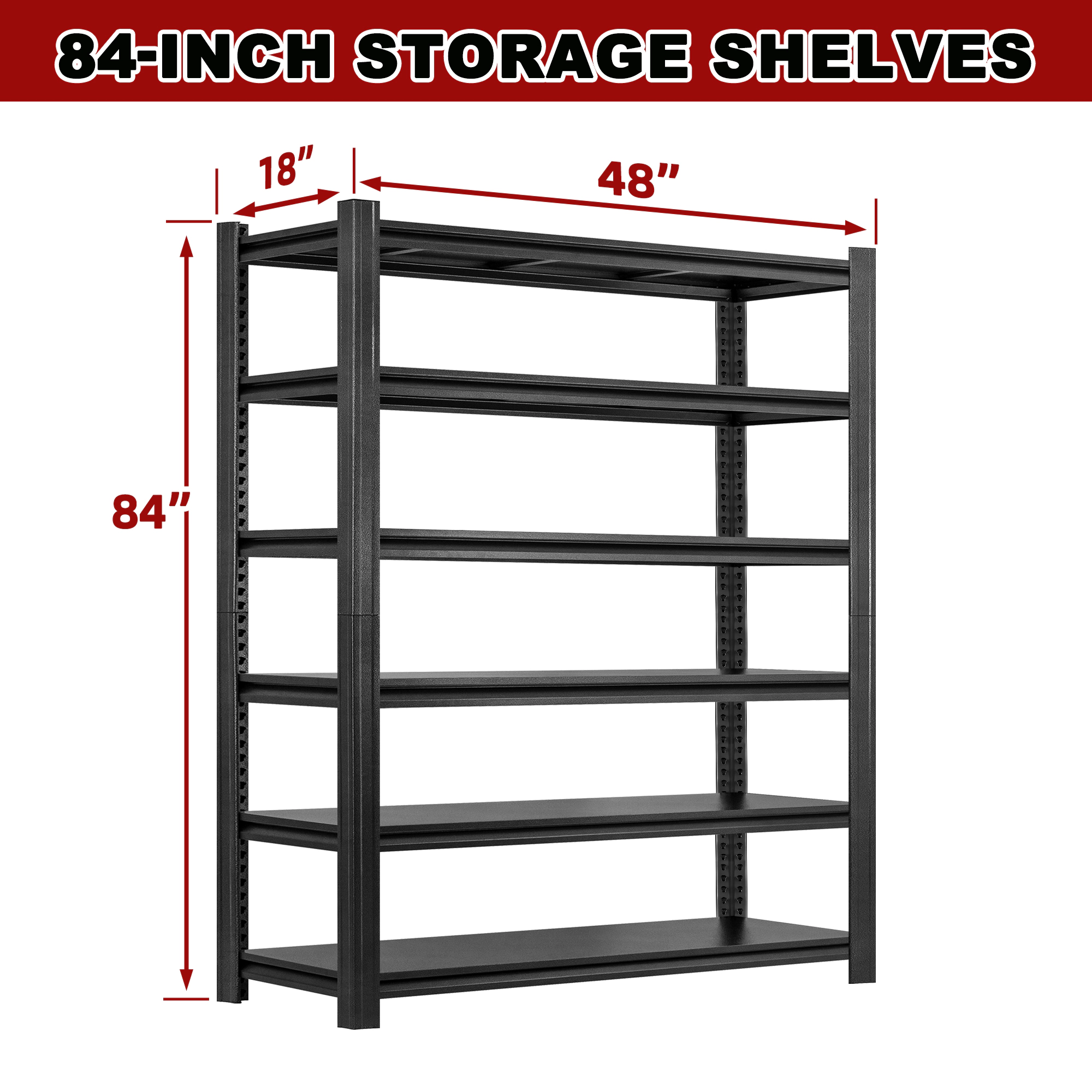 Flynama 6-Shelf Heavy Duty Steel Adjustable Garage Storage Shelving Unit in Black (48 in. W x 84 in. H x 18 in. D)