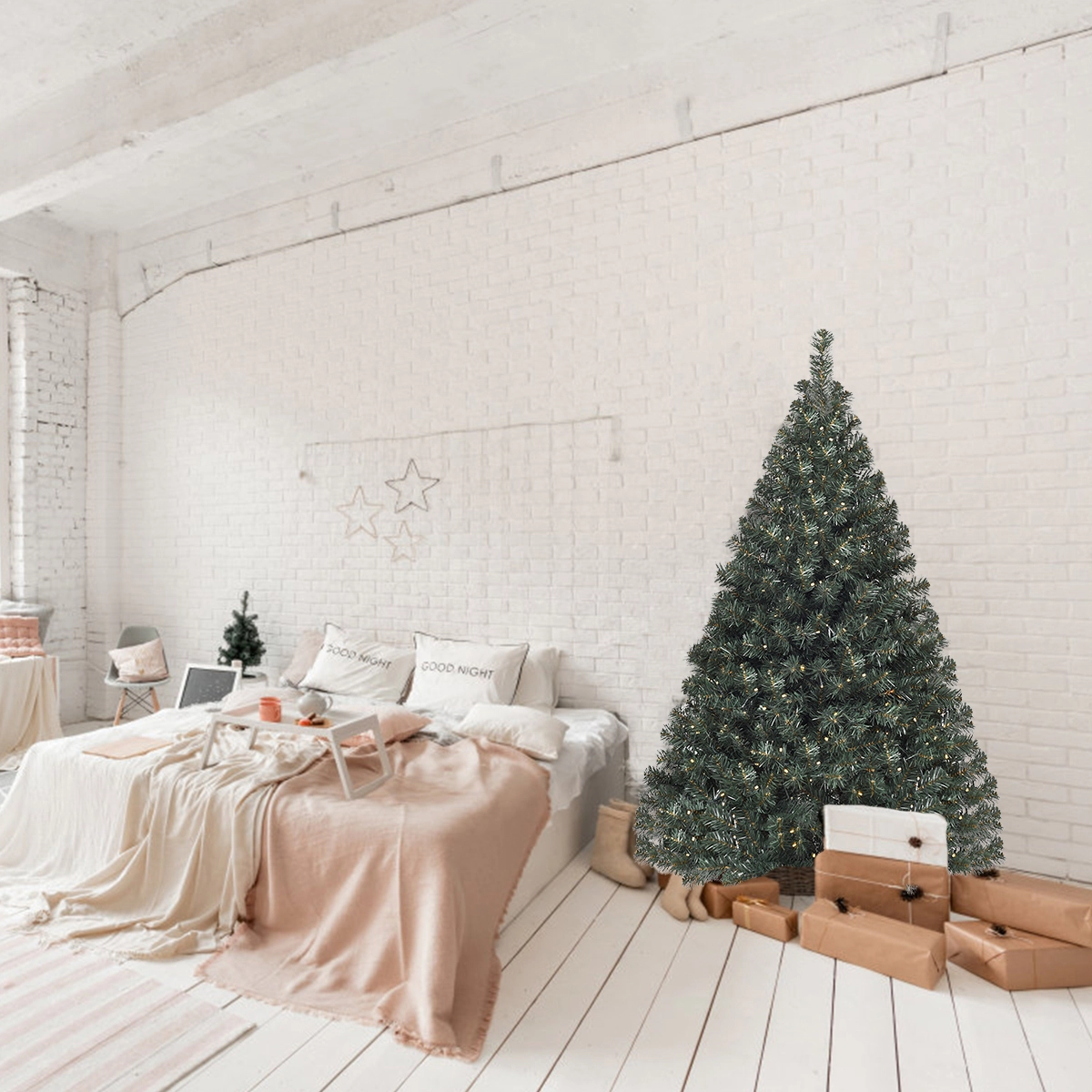 LJG 4.5 Feet PVC Pre-Lit Artificial Hinged Christmas Tree