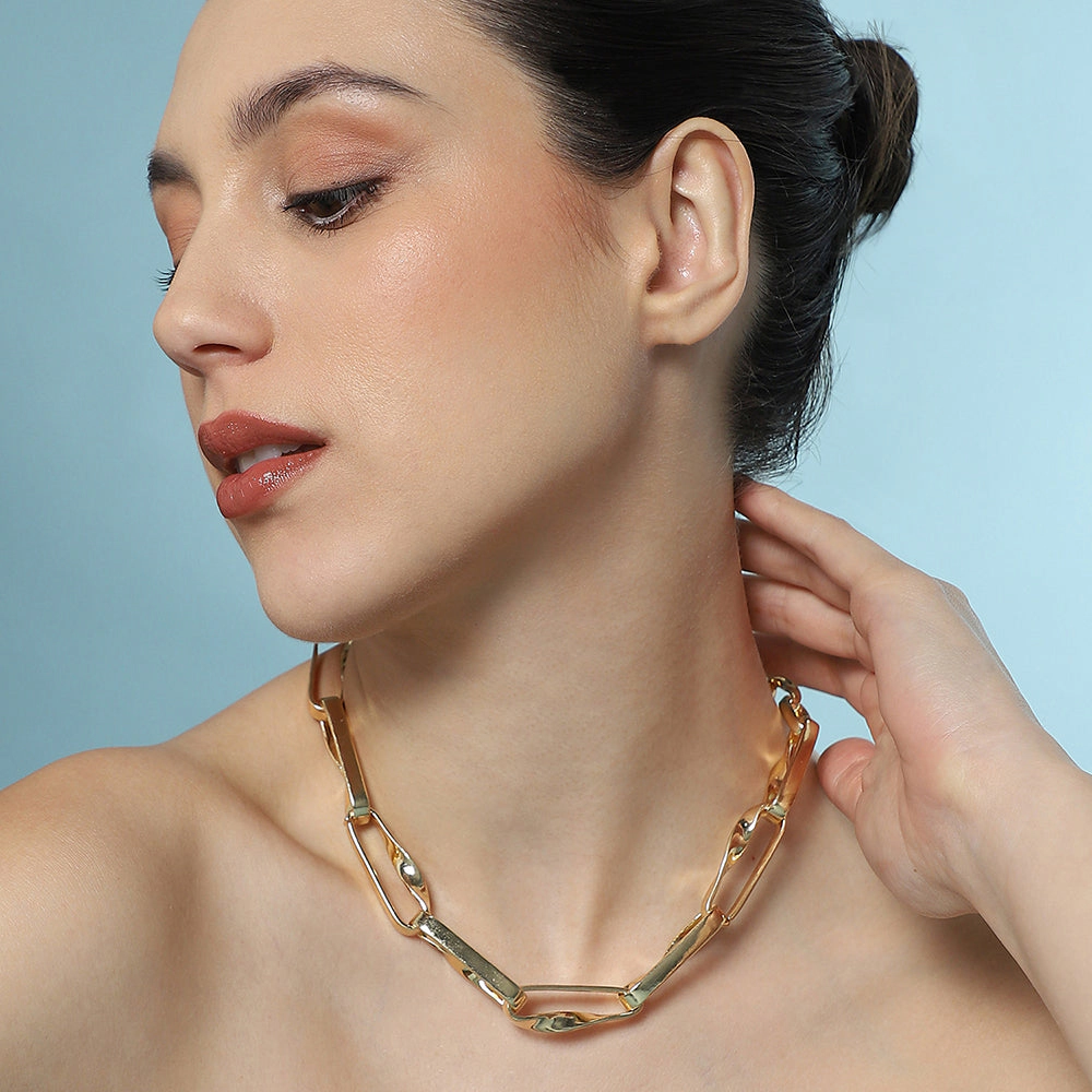 SOHI Women's The Chunky Twirl-Link Chain Necklace - California Gold