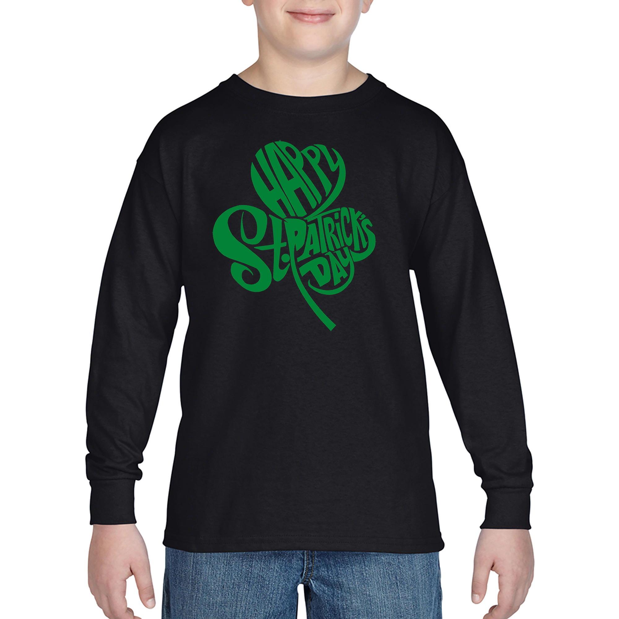 LA Pop Art Boys Long Sleeve T-Shirt -  St. Patrick's Day Shamrock