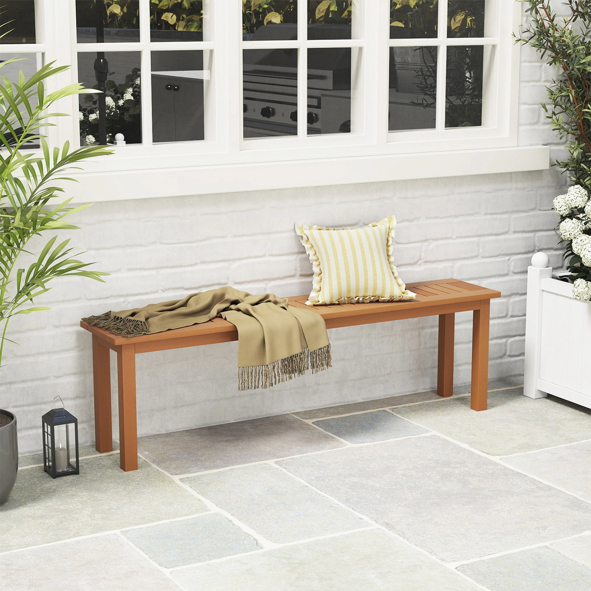 SUGIFT 59-Inch Natural Wood Backless Dining Bench, 330-Lb Capacity, Slatted Seat