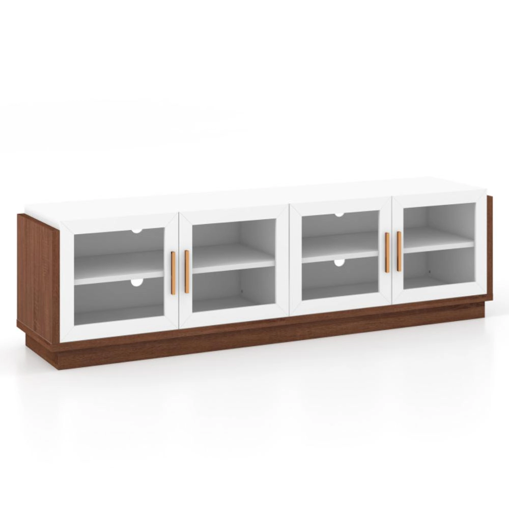 Hivvago Large Tv Stand For Tvs Up To 75 Inch With 4 Tempered Glass Doors For Living Room-White