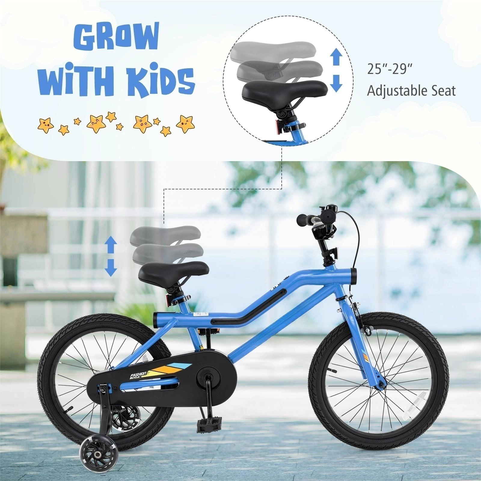 SUGIFT LED Lighted Adjustable Kids Bike with Training Wheels 145-lb Capacity Ages 4-8 Navy Blue 18-in Wheel