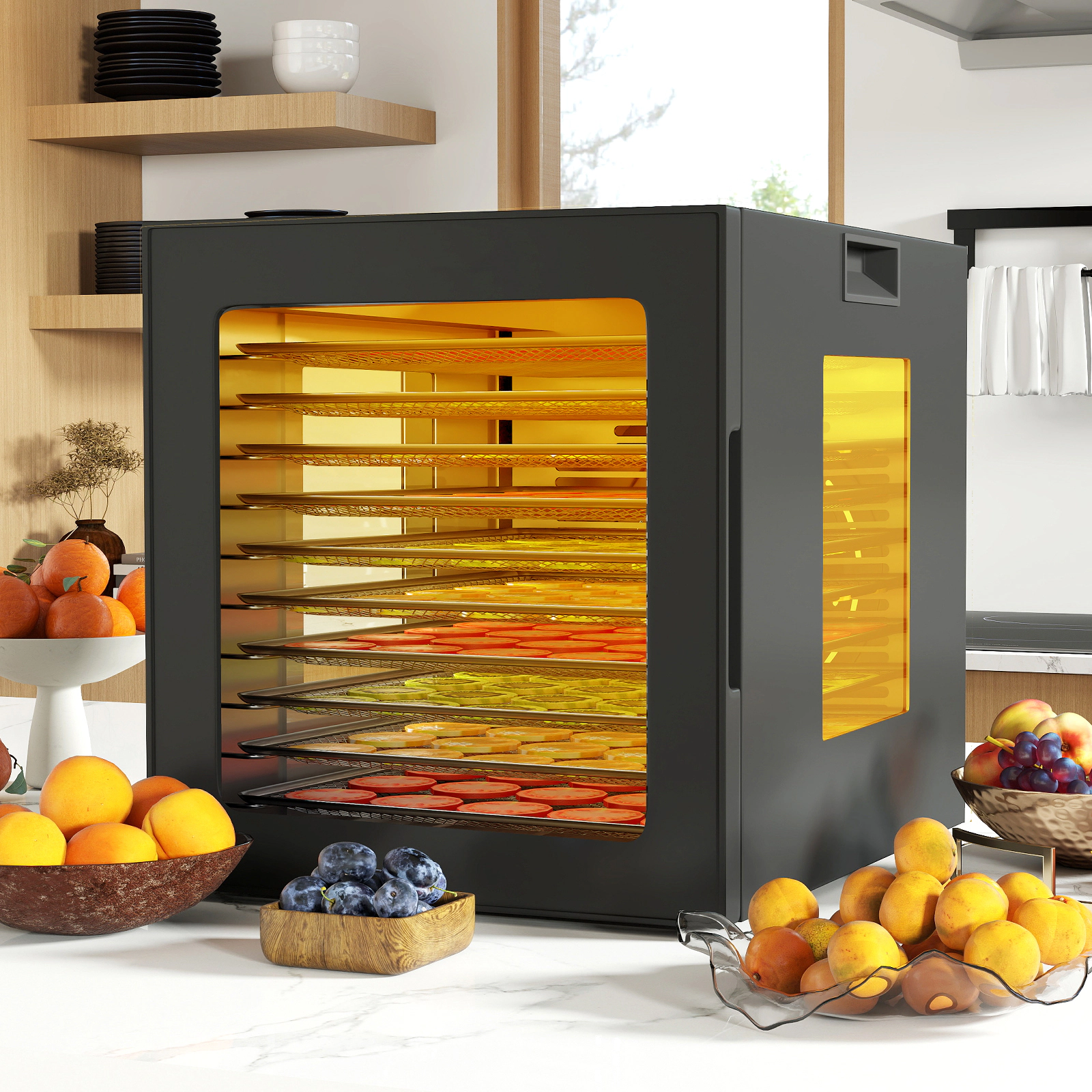 SUGIFT Black 10-Tray Stainless Steel Food Dehydrator with 10 Presets 1-48H Timer and LED Display