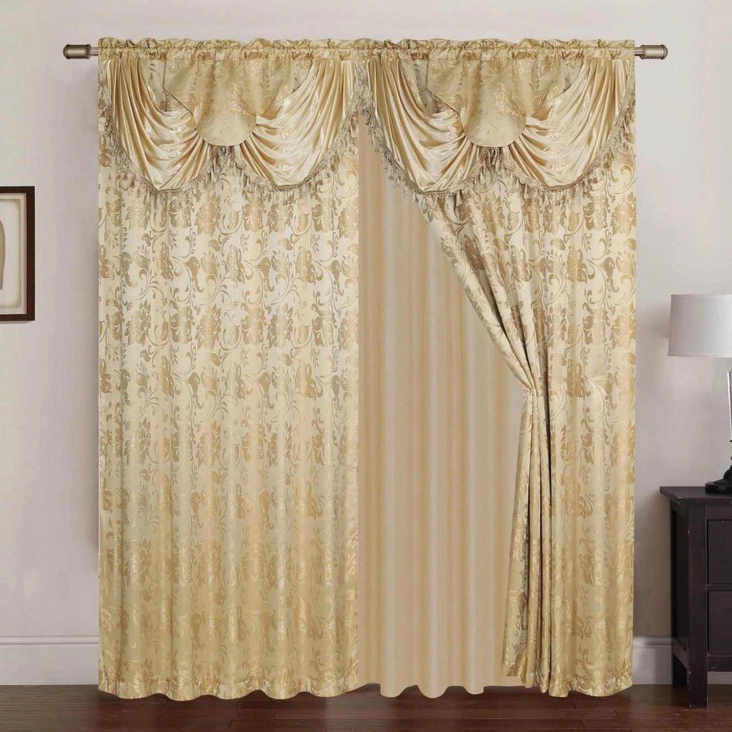 Rt Designers Collection Clayton 2-Piece Double Panel Semi-Transparent Grommet Curtain Pair Panels 54" X 84" Gold