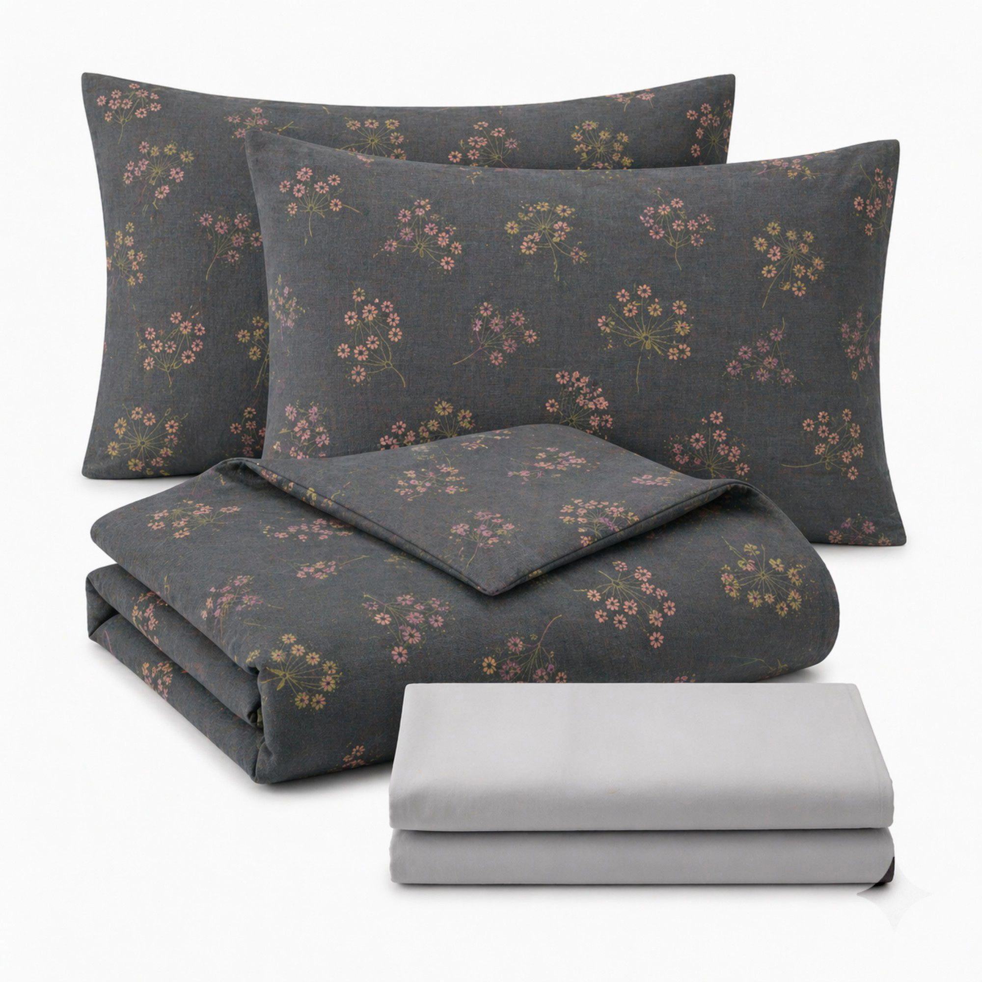 Alilang Unisex 4-Piece Bedding Set with Floral Print Duvet Cover, Coordinating Pillowcases, and Flat Sheet for a Cozy Be