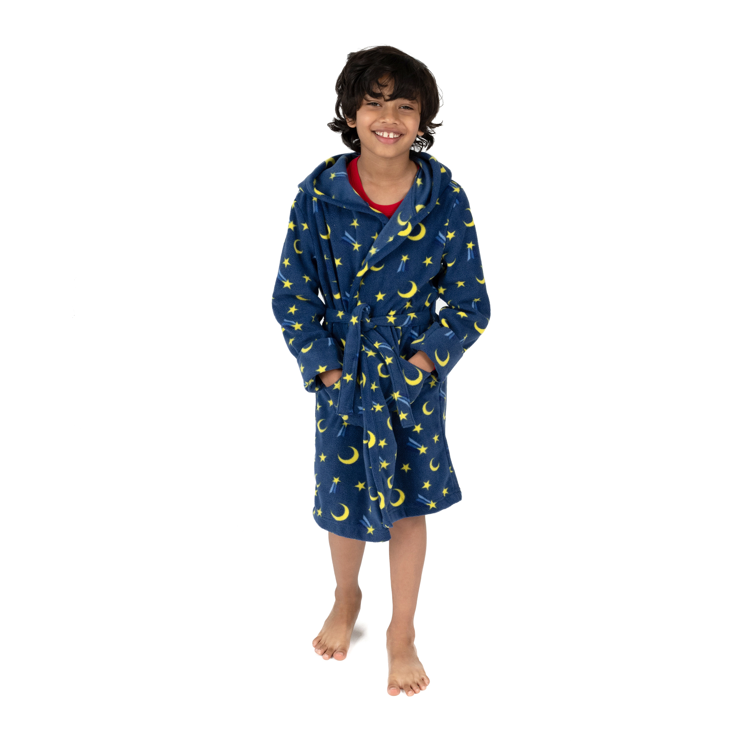 Leveret Kids Navy Moon & Stars Hooded Fleece Robe