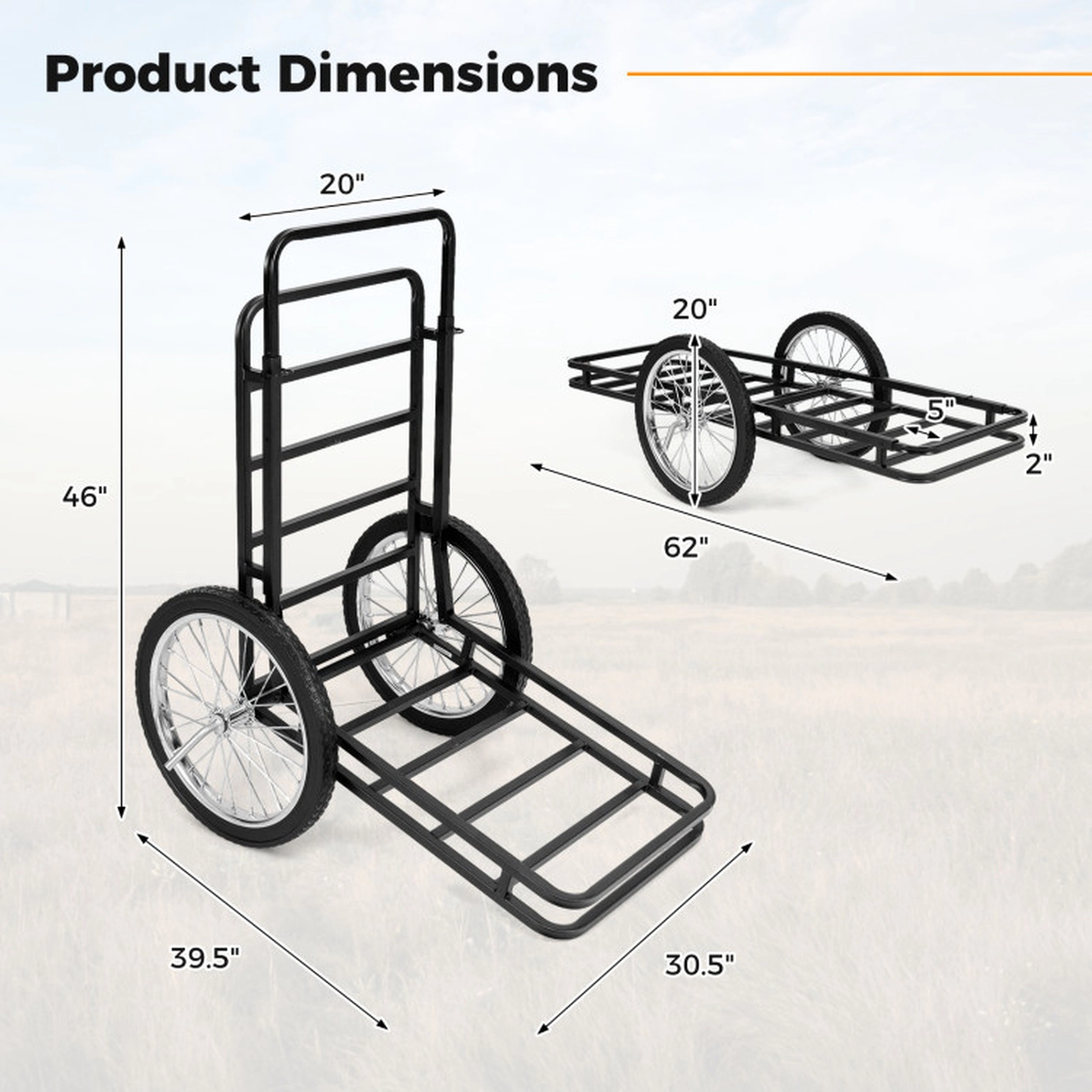 SUGIFT Double-Layer Deer Cart Game Carrier with 20-in Wheels 550-lb Capacity Black