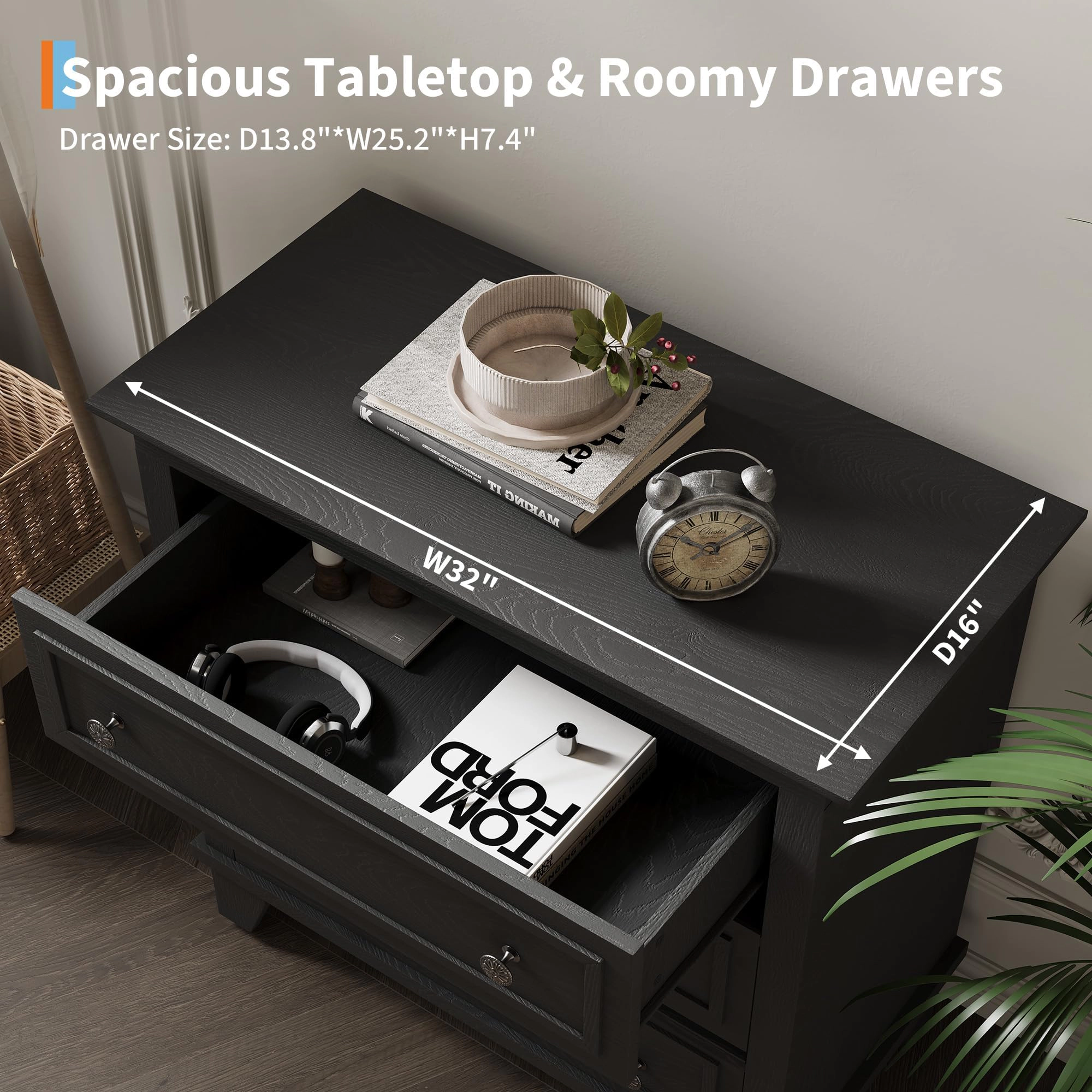 3 Drawer Dresser, Wooden Storage Chest with Metal Handles, Modern Design for Bedroom & Living Room